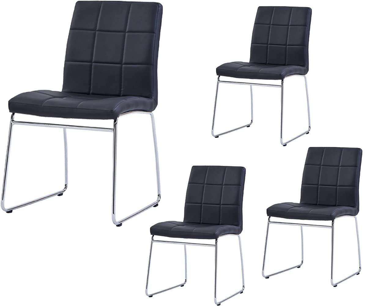 Modern PU Leather Dining Chairs Set of 4 - Chrome Legs Kitchen & Dining Room Chairs for Home, Restaurant, Office - Comfortable Seating for Family Meals & Entertaining (Black)