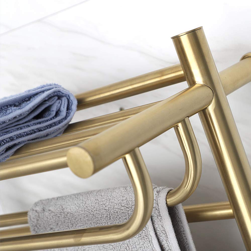 APUM Electric Heated Towel Rack - 80W Wall Mounted Bathroom Towel Warmer with 13-Hour Timer, Polished Stainless Steel (Gold Plug-in) - Perfect for Spa-Like Luxury & Cozy Bathroom Experience