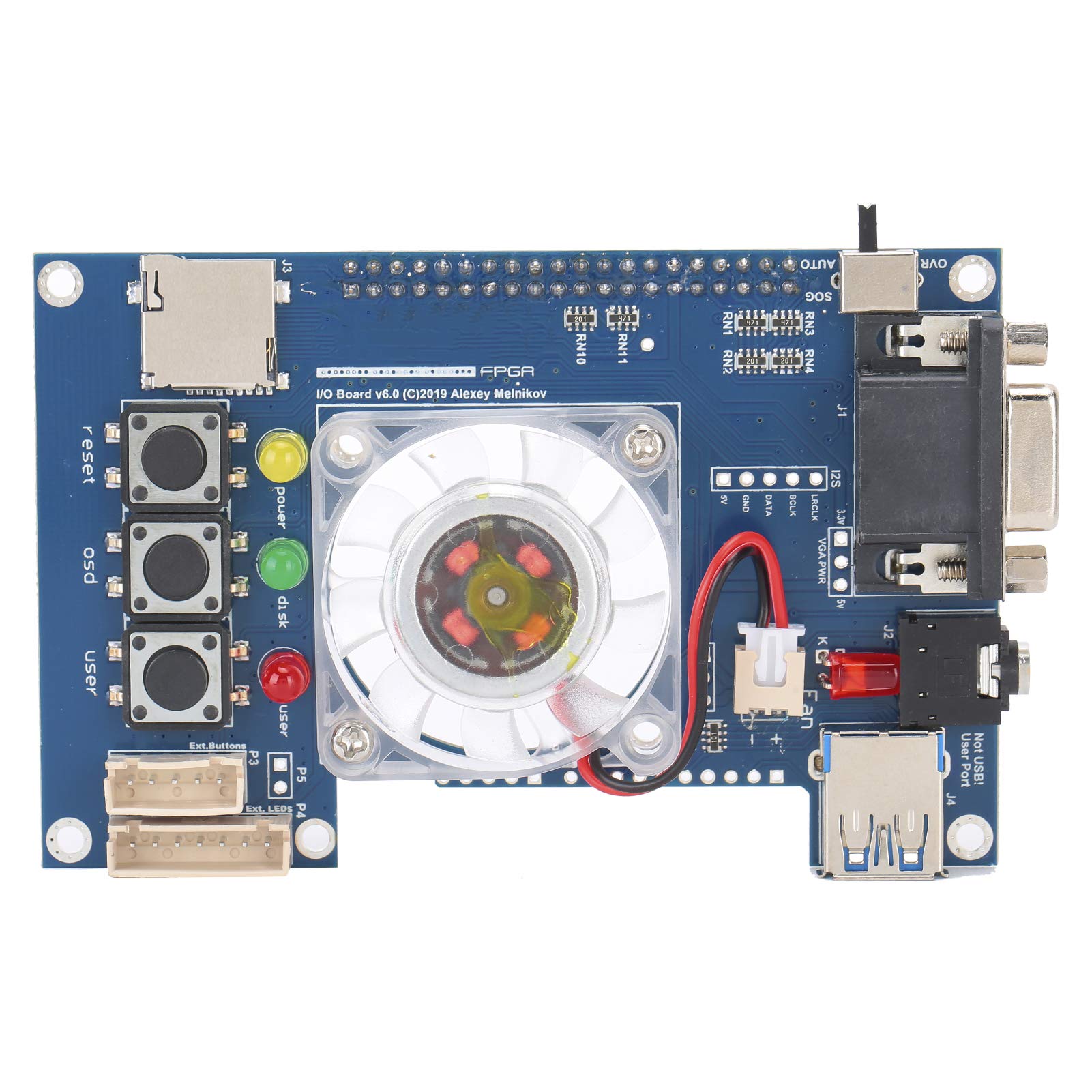 Mister FPGA IO Board with Analog VGA Video Output & 3.5mm Headset Port - Replacement Board with 3 Buttons & Status Indicator Lights for DIY Arcade Gaming & Retro Computer Setup