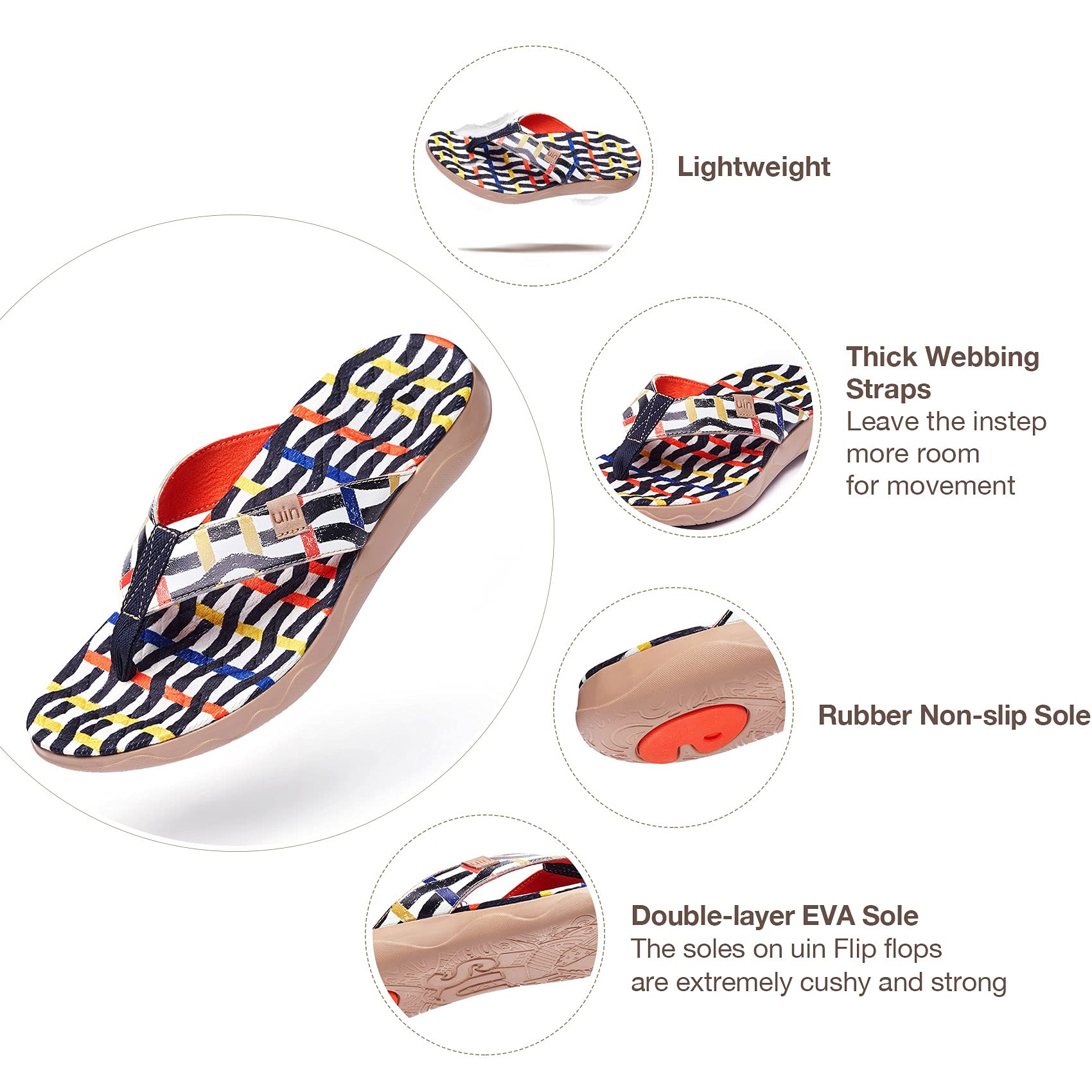 UIN Men's Flip Flops - Comfortable Beach Sandals with Artistic Painting Design | Summer Casual Thong Slippers for Travel, Poolside & Outdoor Activities