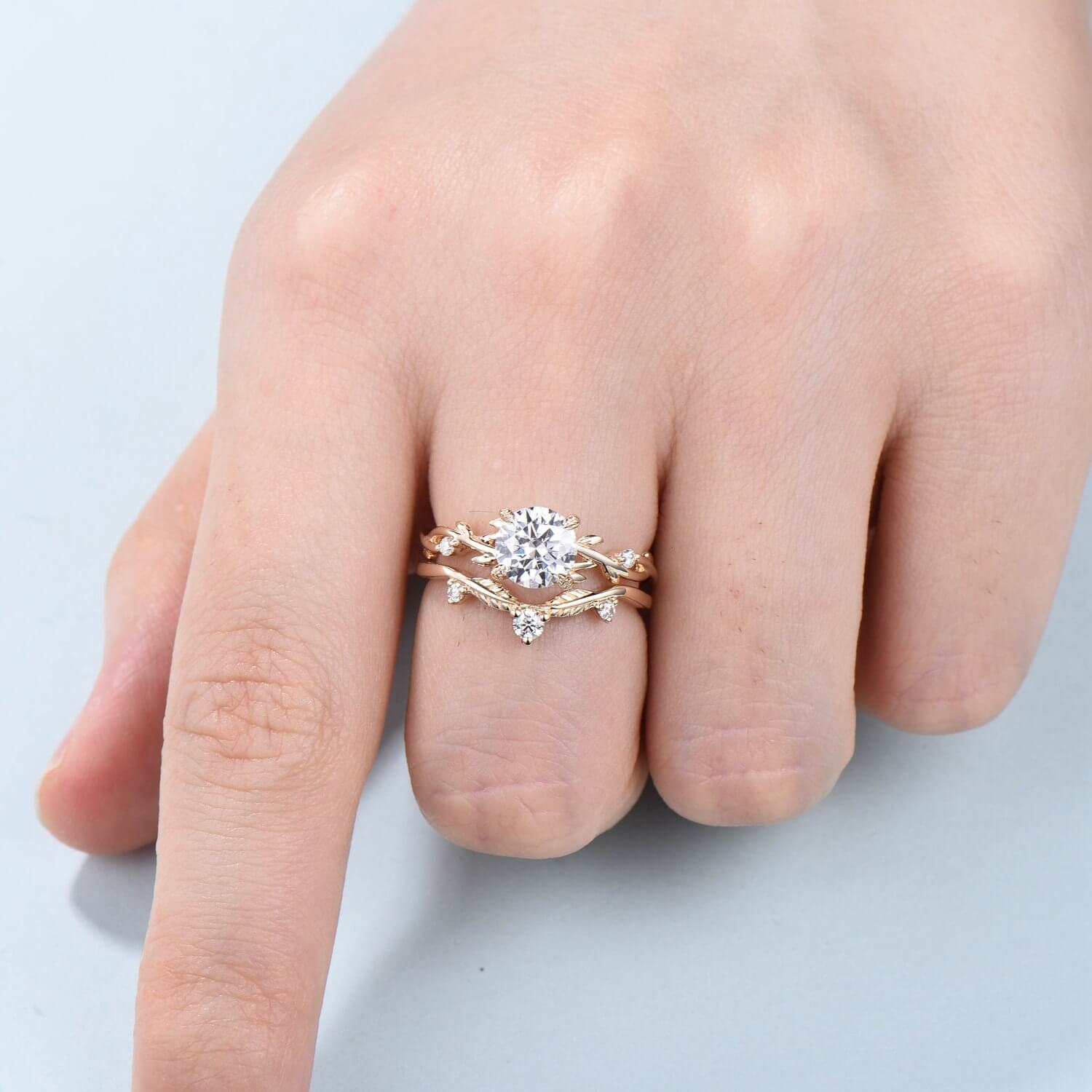 1CT Round Brilliant Moissanite Engagement Ring Set - Nature Inspired Branch Twig Wedding Band, Unique Leaf Design Anniversary Promise Ring for Women | Perfect for Proposals, Weddings & Special Occasions