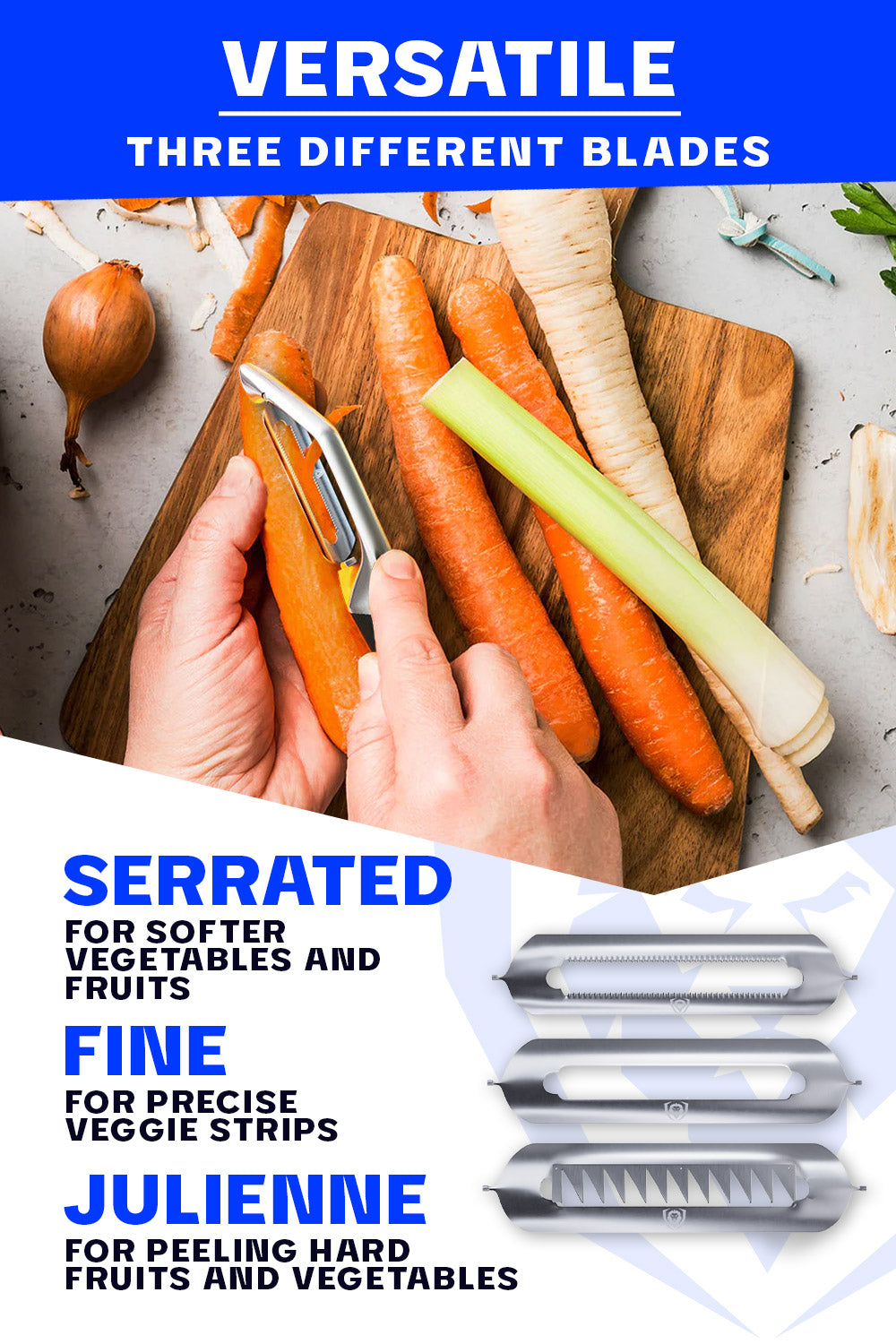 Premium Dalstrong Swivel Straight Peeler with 3 Blades - Ergonomic Vegetable Peeler for Potatoes, Carrots & Fruits - Professional Kitchen Tool for Home Chefs & Cooking Enthusiasts