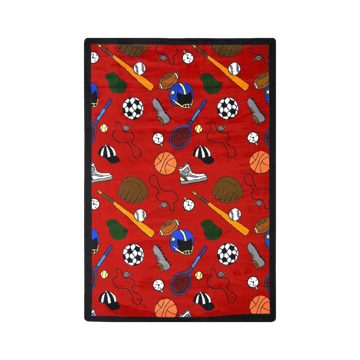 Joy Carpets Sports Fan Multi-Sport Area Rug - Red - Perfect for Game Rooms, Man Caves & Sports Themed Bedrooms