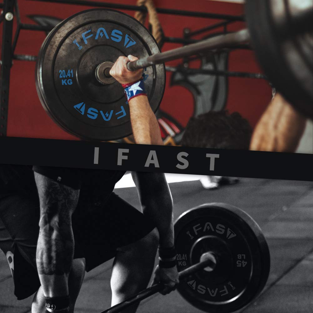 IFAST Olympic Weight Plates Set 370LB - Color Coded Rubber Bumper Plates with 2-Inch Steel Hub for Strength Training, Weightlifting & Home Gym | Perfect for CrossFit, Powerlifting & Functional Fitness Workouts