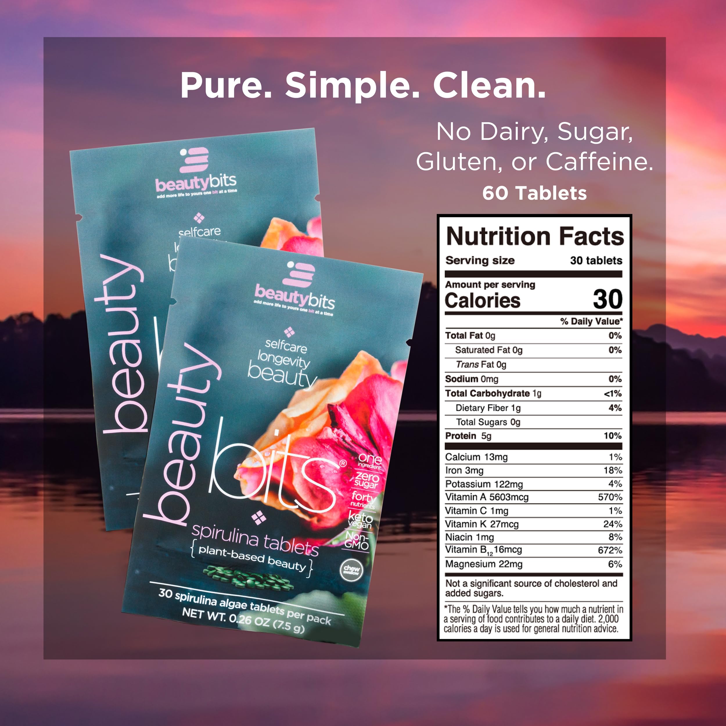 Organic Spirulina Tablets - Superfood Algae Supplement for Collagen, Protein & Chlorophyll - Vegan, Keto, Gluten Free - Supports Hair, Nails & Skin Health - Beauty & Self Care Gift Set (2 Bags, 60 Tablets) - Perfect for Daily Wellness Routine & Natural Skincare Regimen