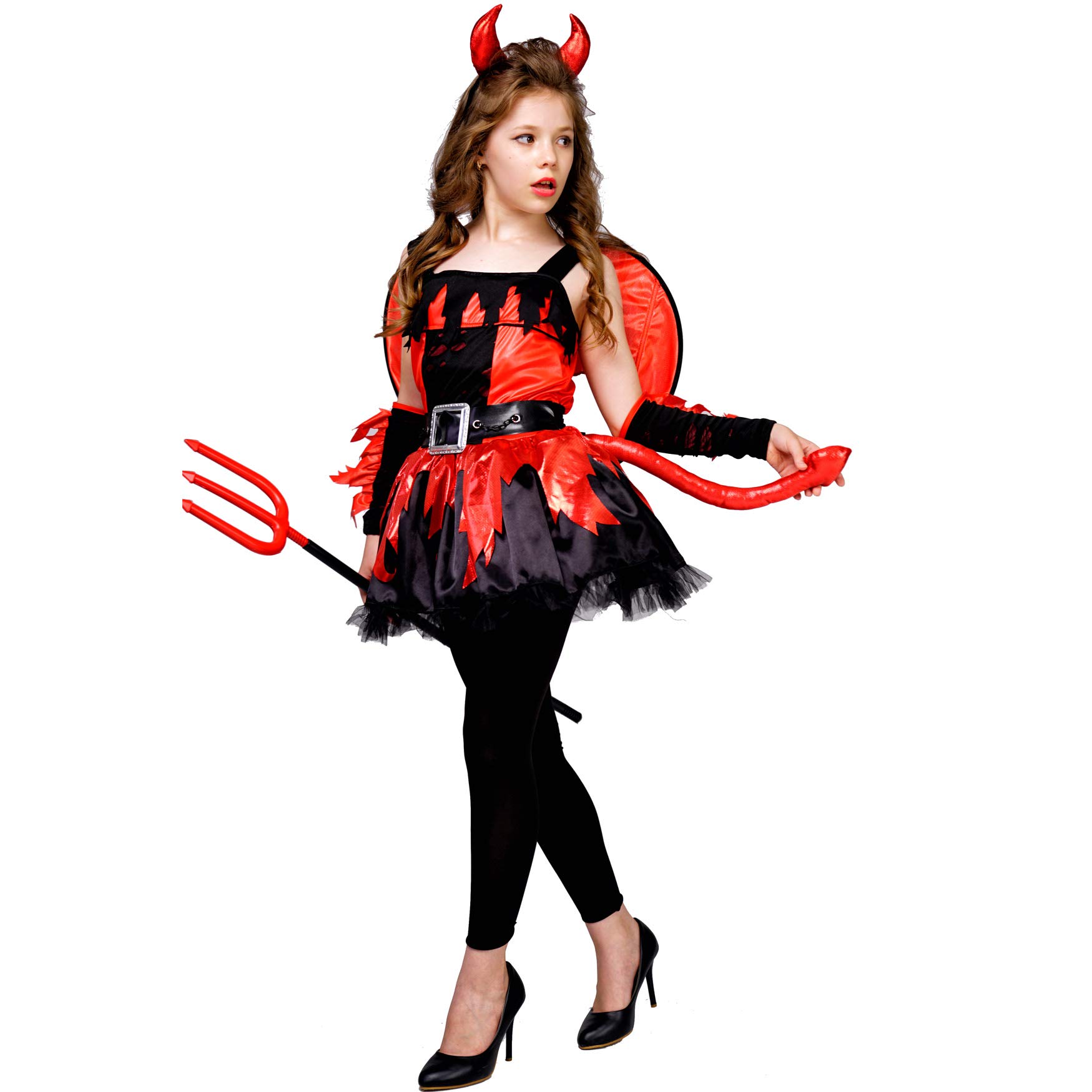PGOND Red Devil Dress Halloween Costume for Girls - Scary & Cute Devil Outfit for Kids, Trick or Treat, Cosplay & Halloween Party