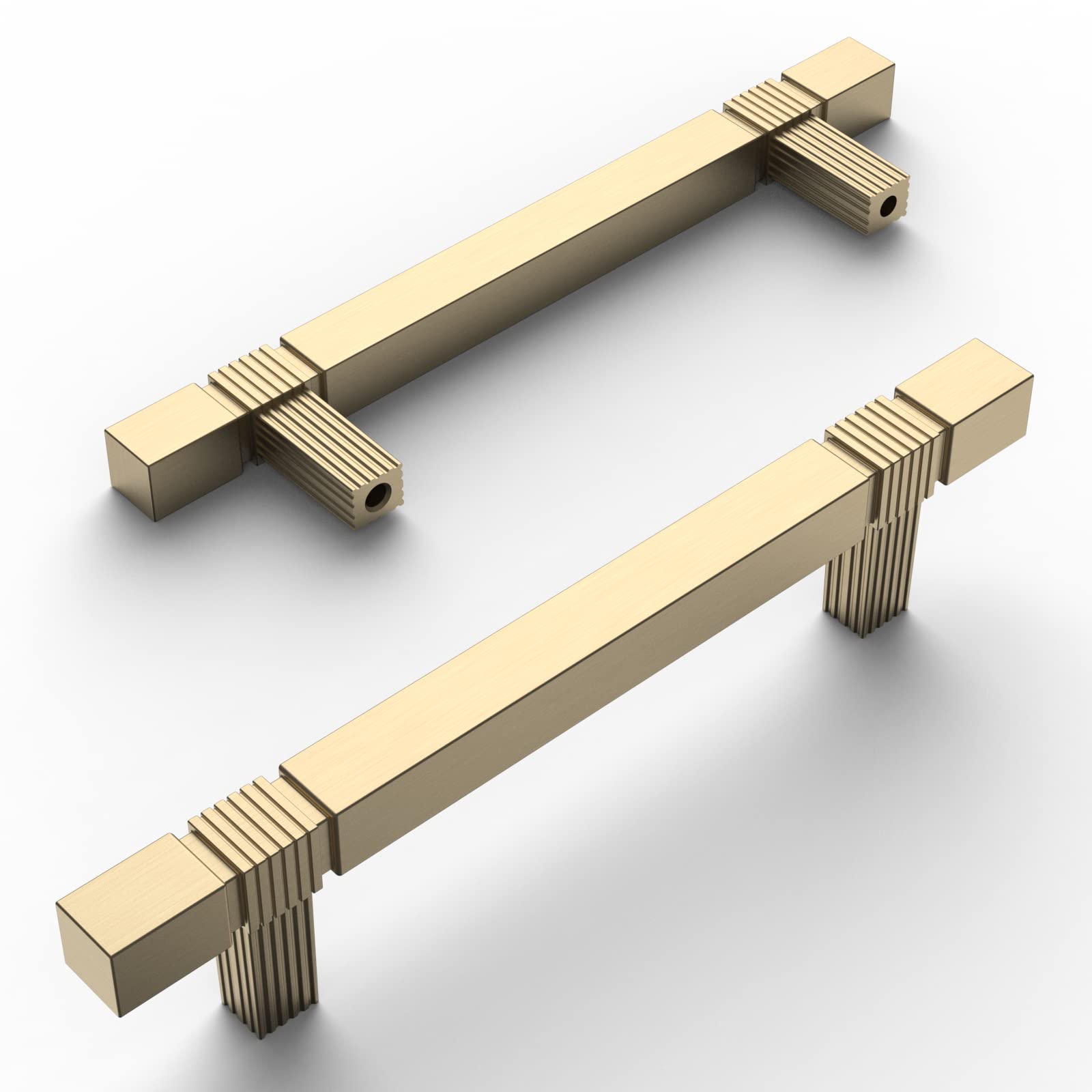 Amerdeco 10 Pack Brushed Gold Cabinet Pulls - 3-3/4 Inch Hole Center, Brushed Brass Kitchen & Bathroom Cabinet Handles, Drawer Pulls for Dresser & Furniture (T Bar ZH0021) - Perfect for Modern Home Renovation & DIY Projects