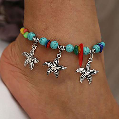 Abien Boho Starfish Pendant Beaded Ankle Bracelet - Turquoise Beach Foot Chain Jewelry for Women & Girls | Perfect for Summer Vacations, Beach Parties and Boho Fashion Accessories