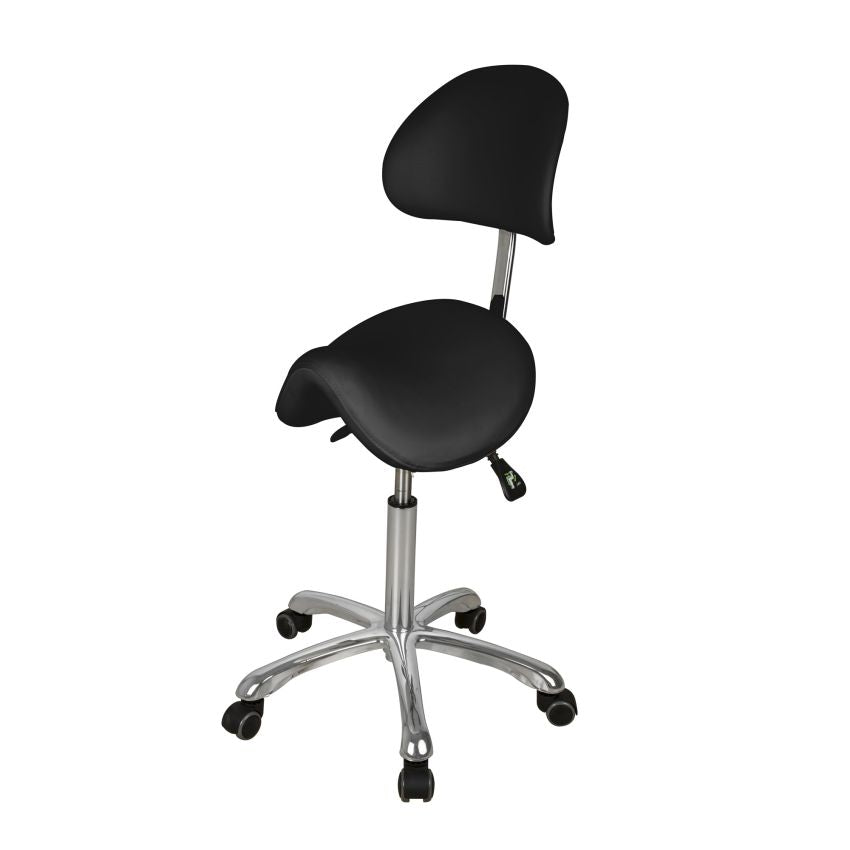 Silverfox Saddle Rolling Stool with Adjustable Backrest & Wheels - 1025A Ergonomic Rolling Chair for Salon, Tattoo, Massage & Beauty Professionals