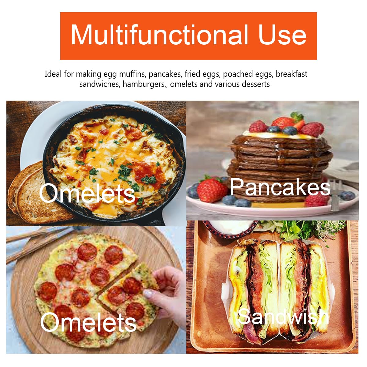 2-Pack 6 Inch Non-Stick Stainless Steel Pancake Ring for Griddle - Omelette, Muffin & Crumpet Maker with Silicone Handle - Perfect for Breakfast, Brunch & Cooking Shows