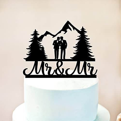 Customized Name Mountain Hiking Cake Topper - Same Sex Wedding Cake Decor for Gay Couples, Outdoor Adventure Theme - Perfect for Gay Weddings, Anniversary Celebrations & Outdoor-Themed Parties