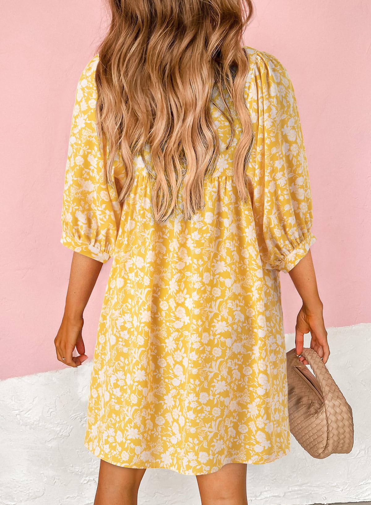 Dokotoo Women's Summer Dresses 2025 - Boho Floral Print Chiffon Mini Dress with V-Neck & Lantern Sleeves | Beach Vacation Sundress, Casual Outfit for Summer Parties & Tropical Getaways