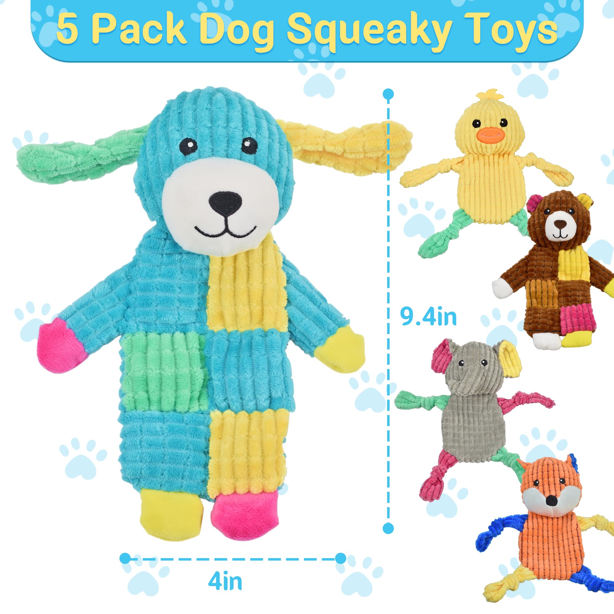5Pcs Squeaky Crinkle Dog Toys for Large, Medium & Small Dogs - Durable Puppy Chew Toys for Aggressive Chewers - Perfect for Indoor Play, Outdoor Fetch & Training Rewards