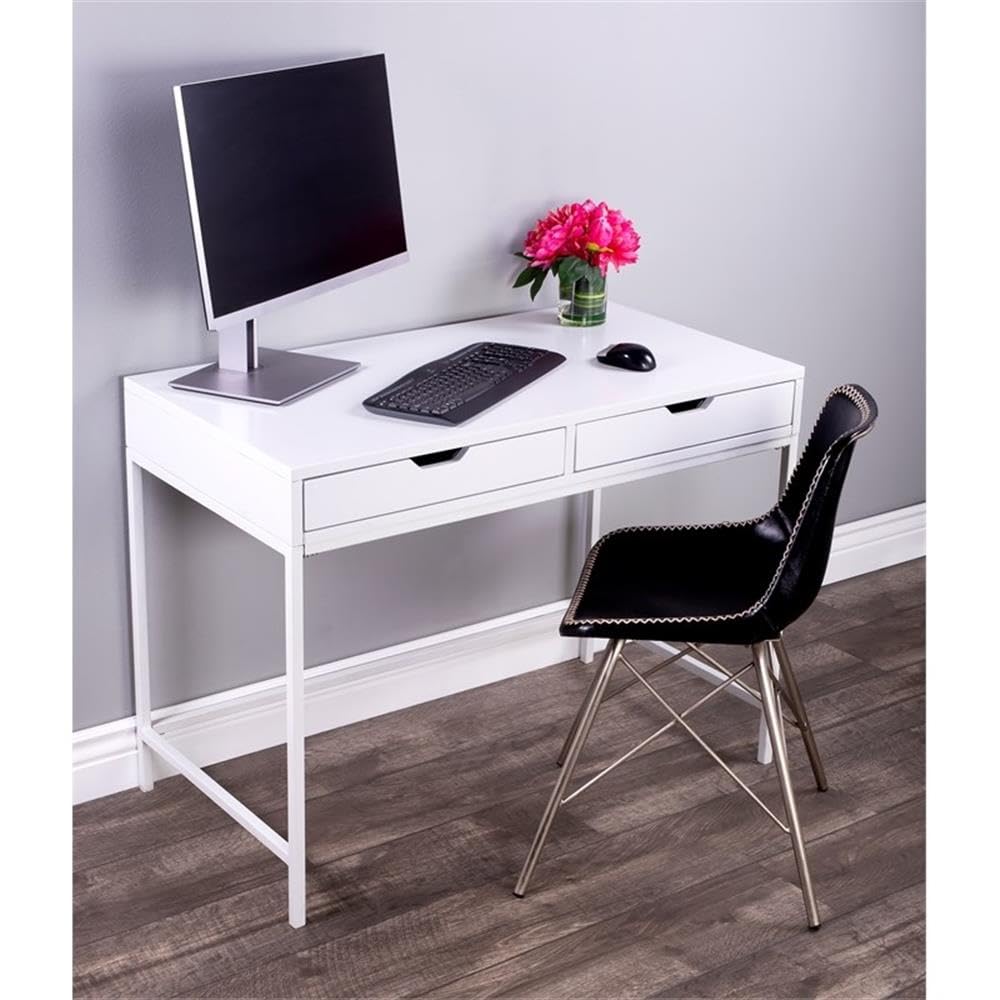 White Modern Desk with Drawers for Home Office & Study