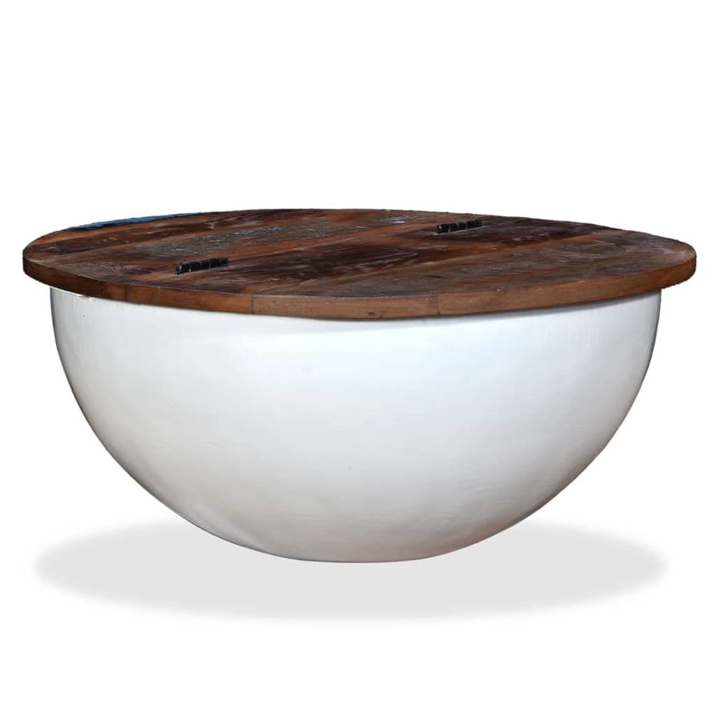 CHARMMA Solid Reclaimed Wood Coffee Table - White Bowl Shape Design for Living Room, Lounge & Modern Home Decor