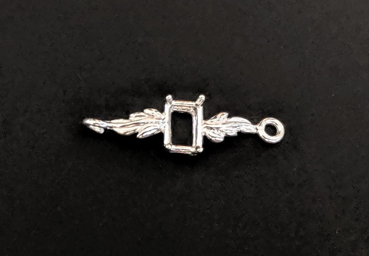 Solid Sterling Silver or 14kt Gold Leaf Bracelet Link for 7x5mm & 10x8mm Emerald Cut Gemstones - Custom DIY Jewelry Making Supplies for Handmade Bracelets, Necklaces & Personalized Gifts