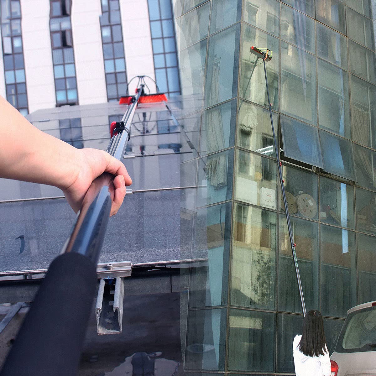 **12Ft-36Ft Aluminum Water Fed Window Cleaning Pole with 35cm Brush - Professional Outdoor Window Cleaner for Glass, Solar Panels & High Surfaces - Ideal for Home, Office & Commercial Use**