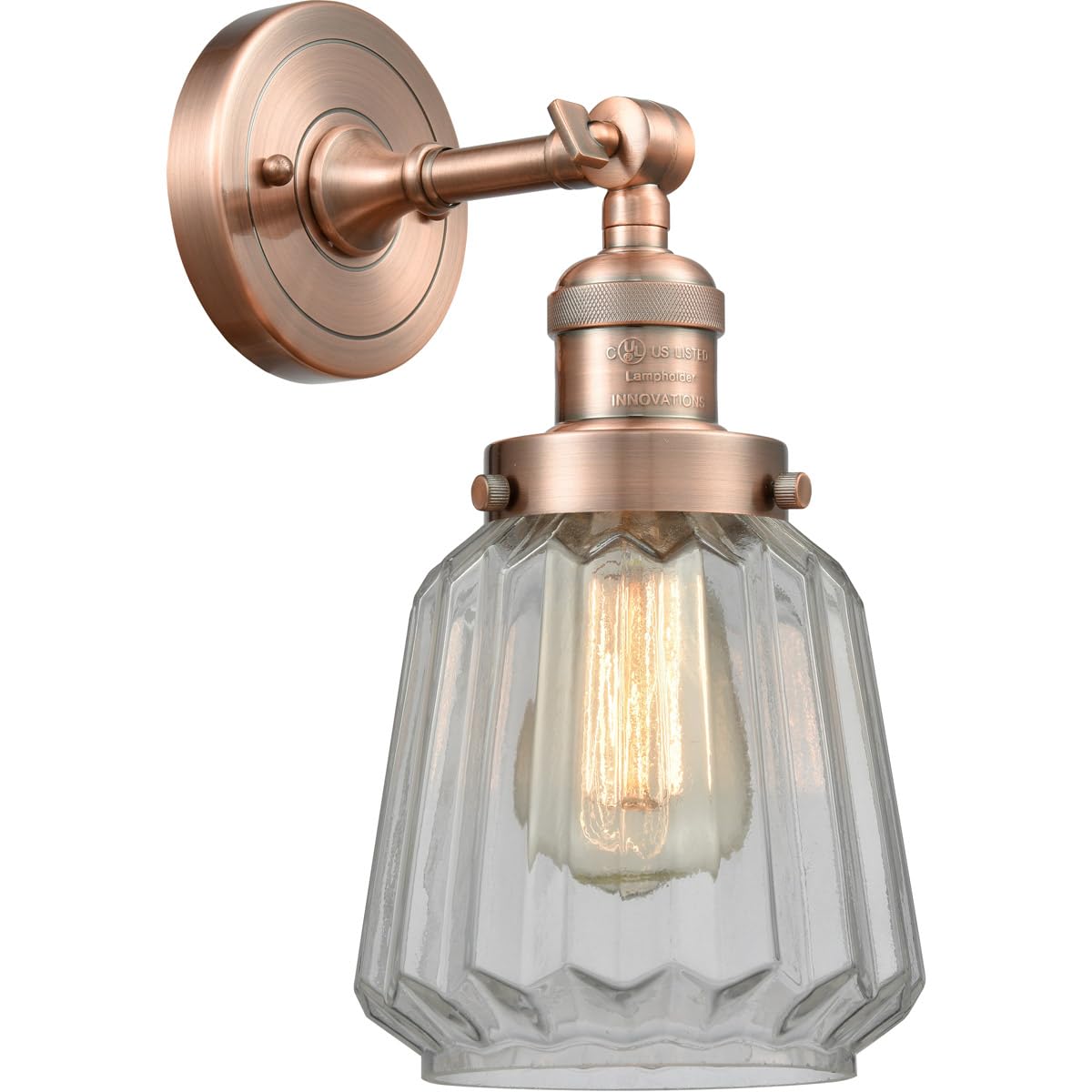Innovations 201F-AC-G142-LED Semi-Flush Mount Ceiling Light Fixture - Antique Copper Finish, Energy Efficient LED Lighting for Bedroom, Living Room & Hallway
