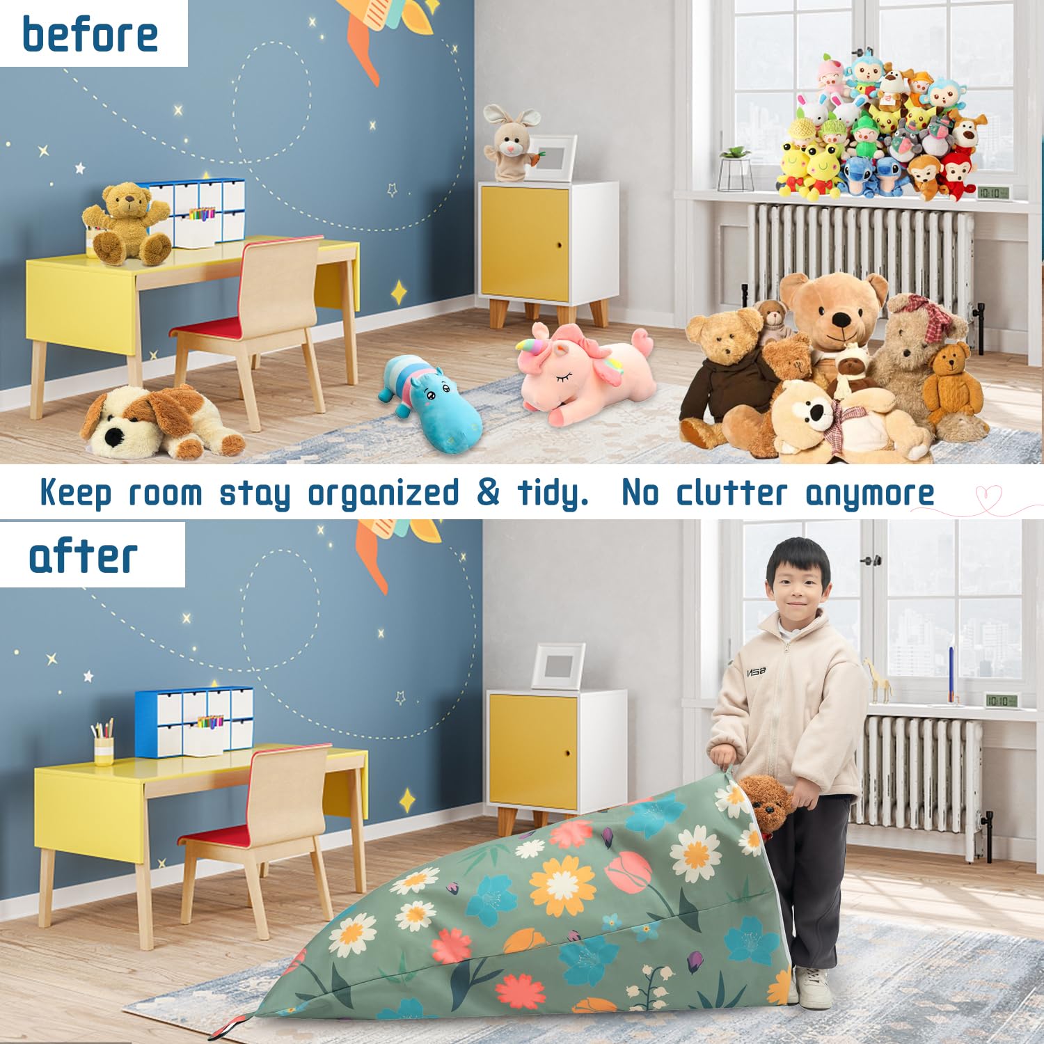 LOLOMLO Extra Large Stuffed Animal Storage Bean Bag Chair Cover - 52