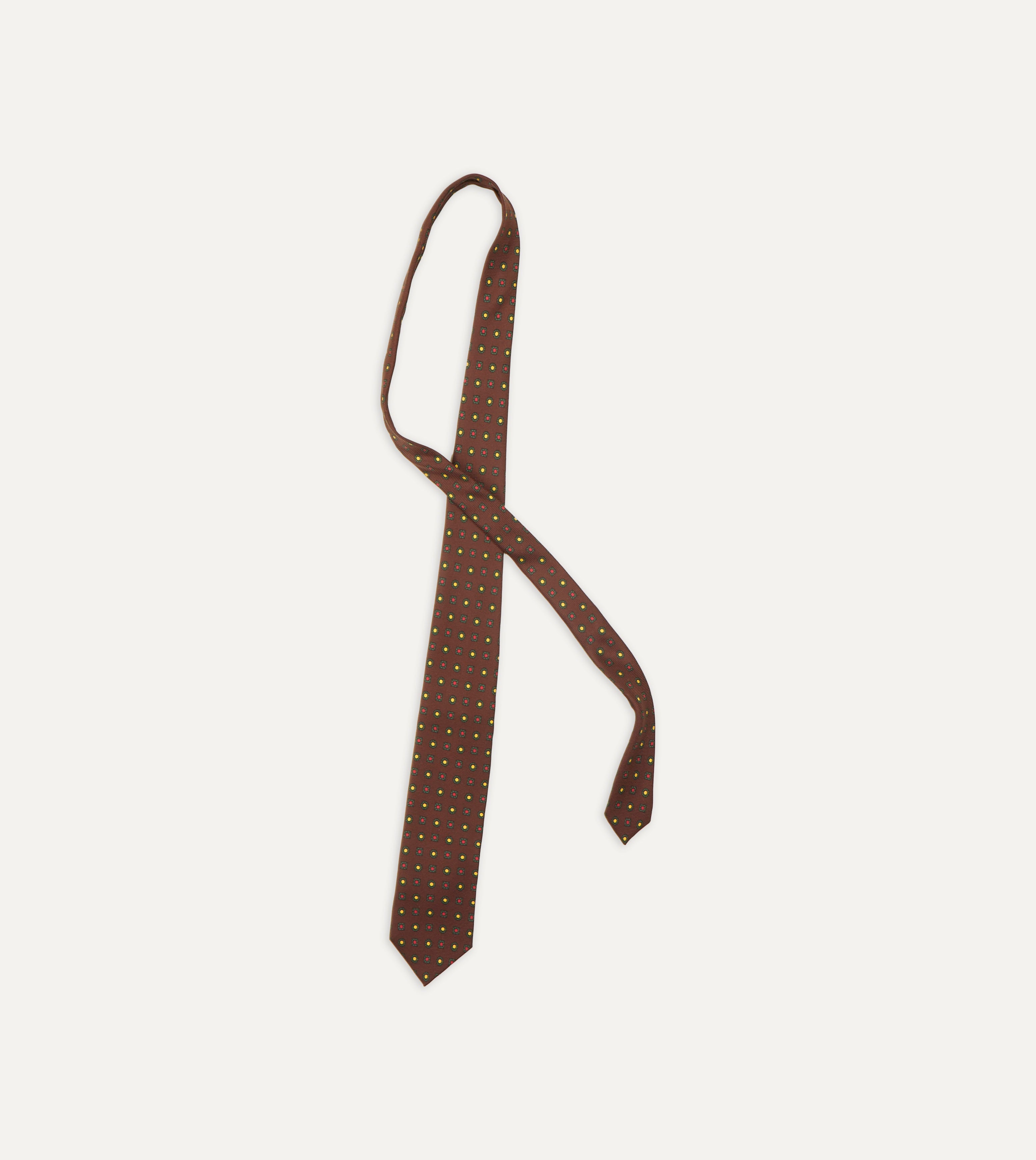 Elegant Brown & Green Geometric Medallion Print Silk Tie for Men | Premium Madder Twill Fabric | Perfect for Business, Weddings & Formal Occasions