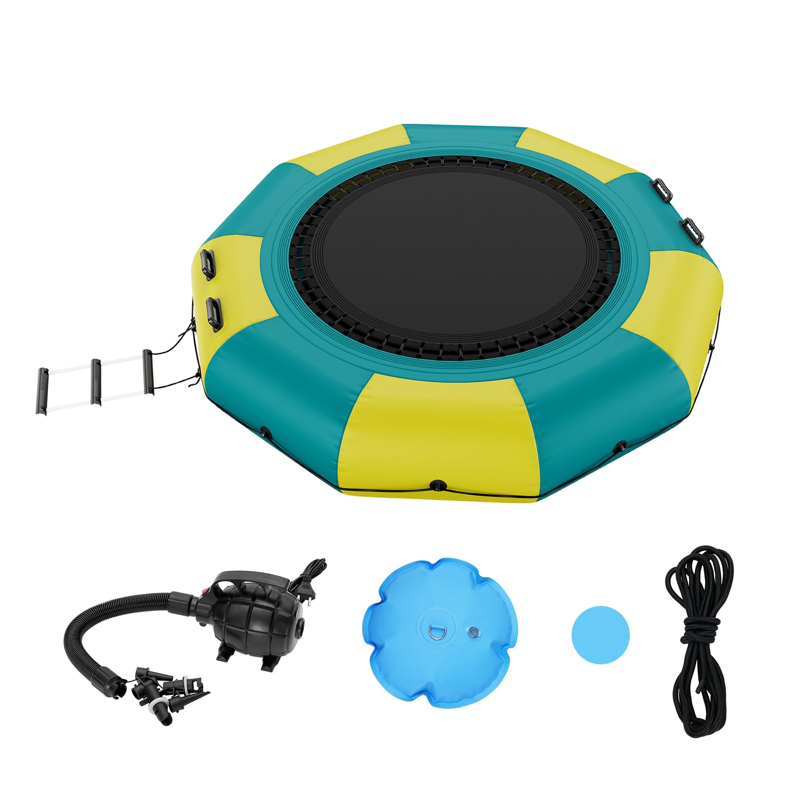 VEVOR 10ft Inflatable Water Bouncer - Portable Water Trampoline with Electric Air Pump & 3-Step Ladder - Floating Rebounder for Kids & Adults - Perfect for Pool, Lake, Beach & Water Sports Fun