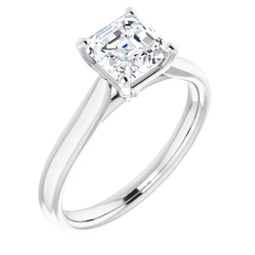 10K Solid White Gold Handmade Asscher Cut 1 CT Moissanite Solitaire Engagement Ring for Women - Wedding, Bridal & Proposal Jewelry Gift - Perfect for Anniversaries, Valentine's Day & Special Occasions
