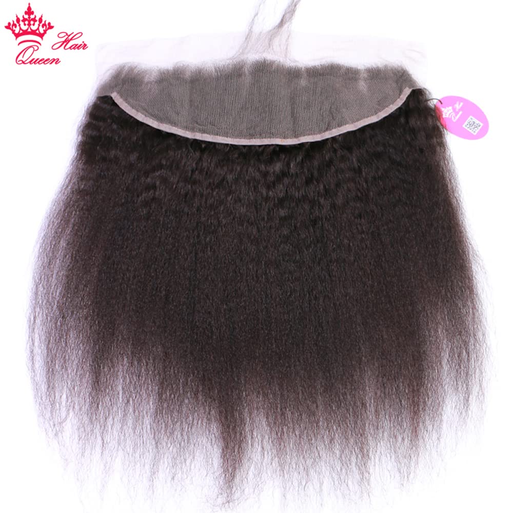Pre-Plucked Brazilian Kinky Straight Lace Frontal Closure with Baby Hair | 12 Inch Virgin Human Yaki Straight Hair | Natural Hair Extensions for Women | Perfect for Protective Styles, Weaves & Everyday Glam