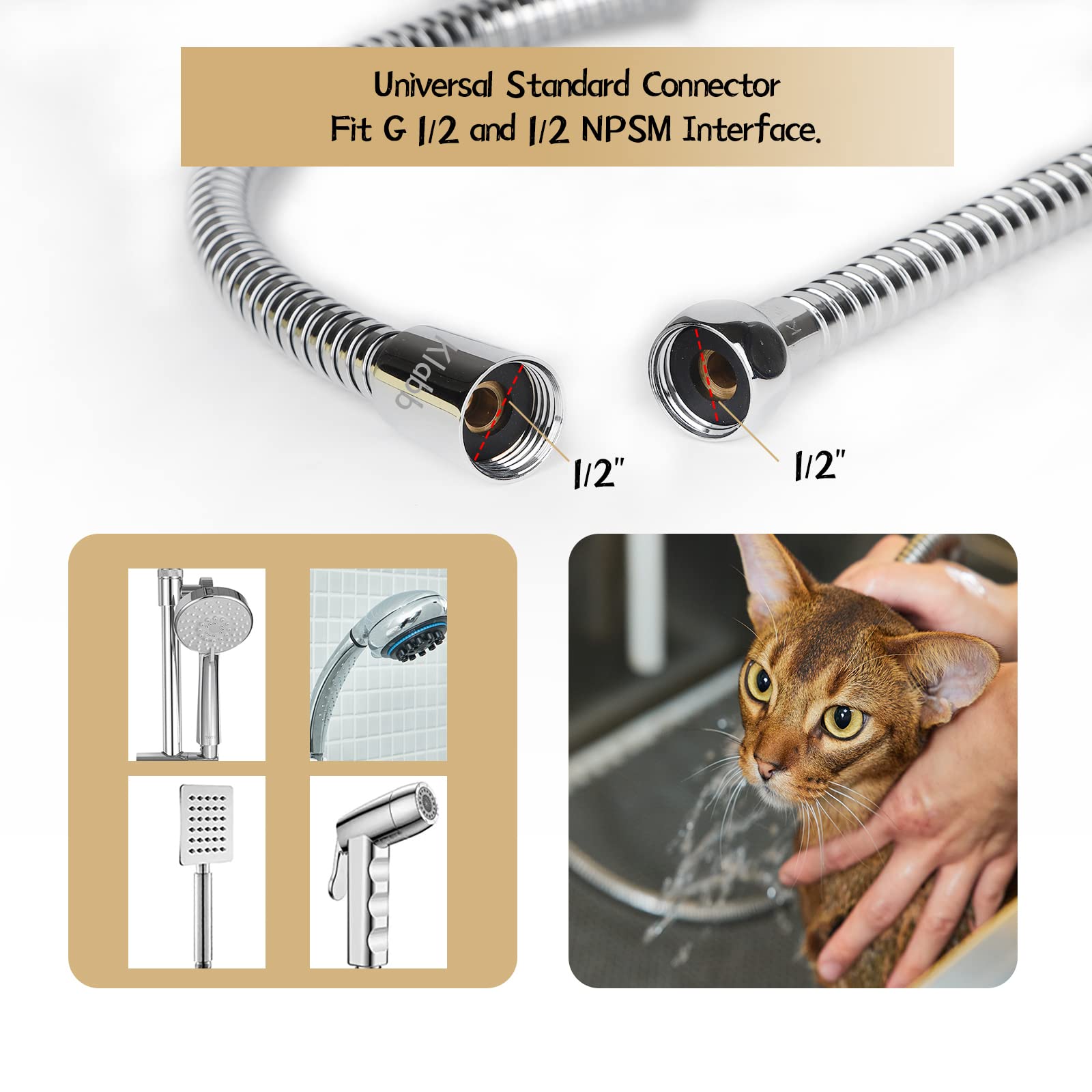 70 Inch Stainless Steel Shower Hose Replacement - Flexible & Durable RV Shower Hose with Brass Fittings - Perfect for RV, Camping, Bathroom & Portable Showers
