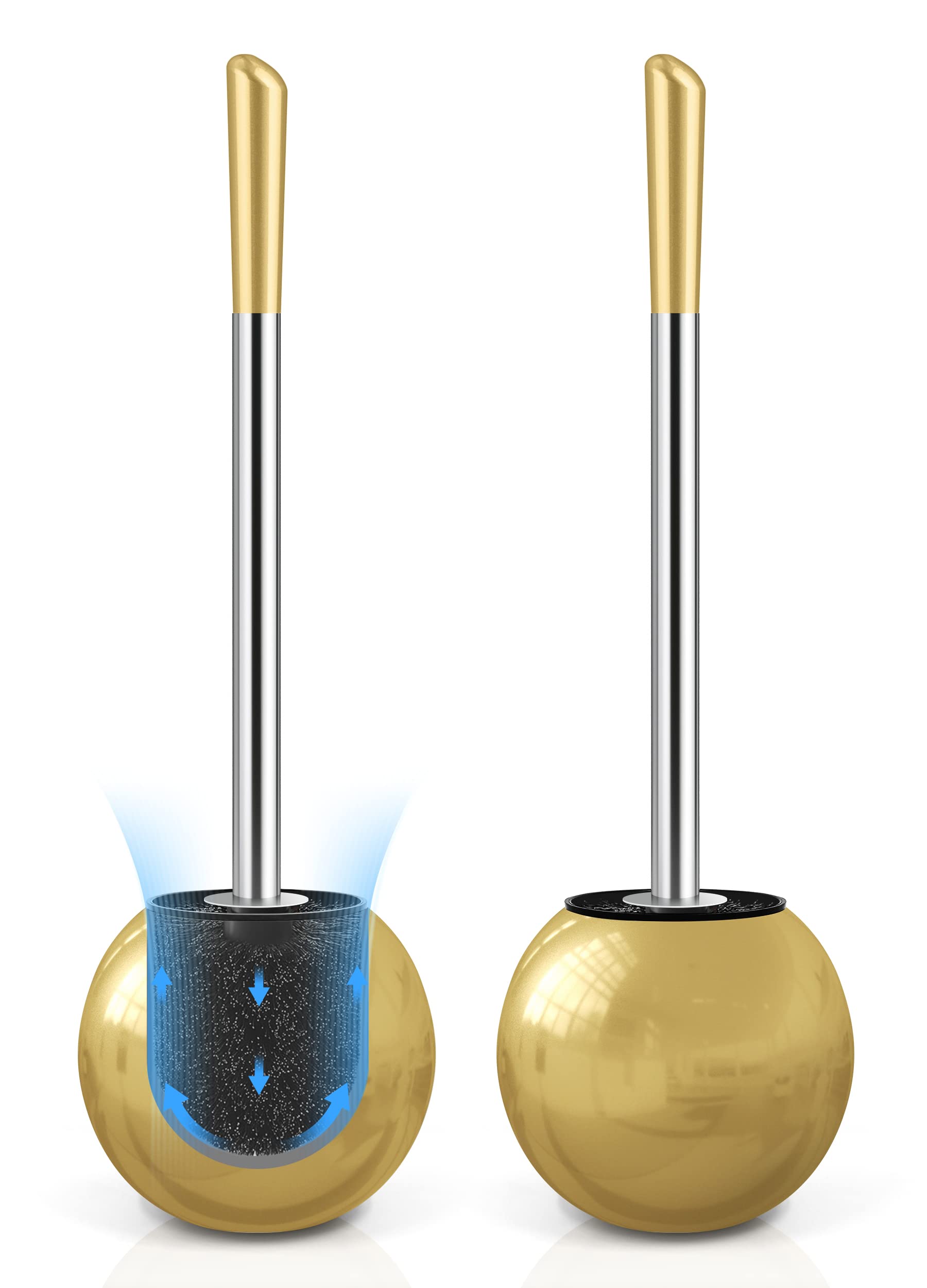Stainless Steel Toilet Brush & Holder 2-Pack - Durable, Ergonomic for Bathroom Cleaning