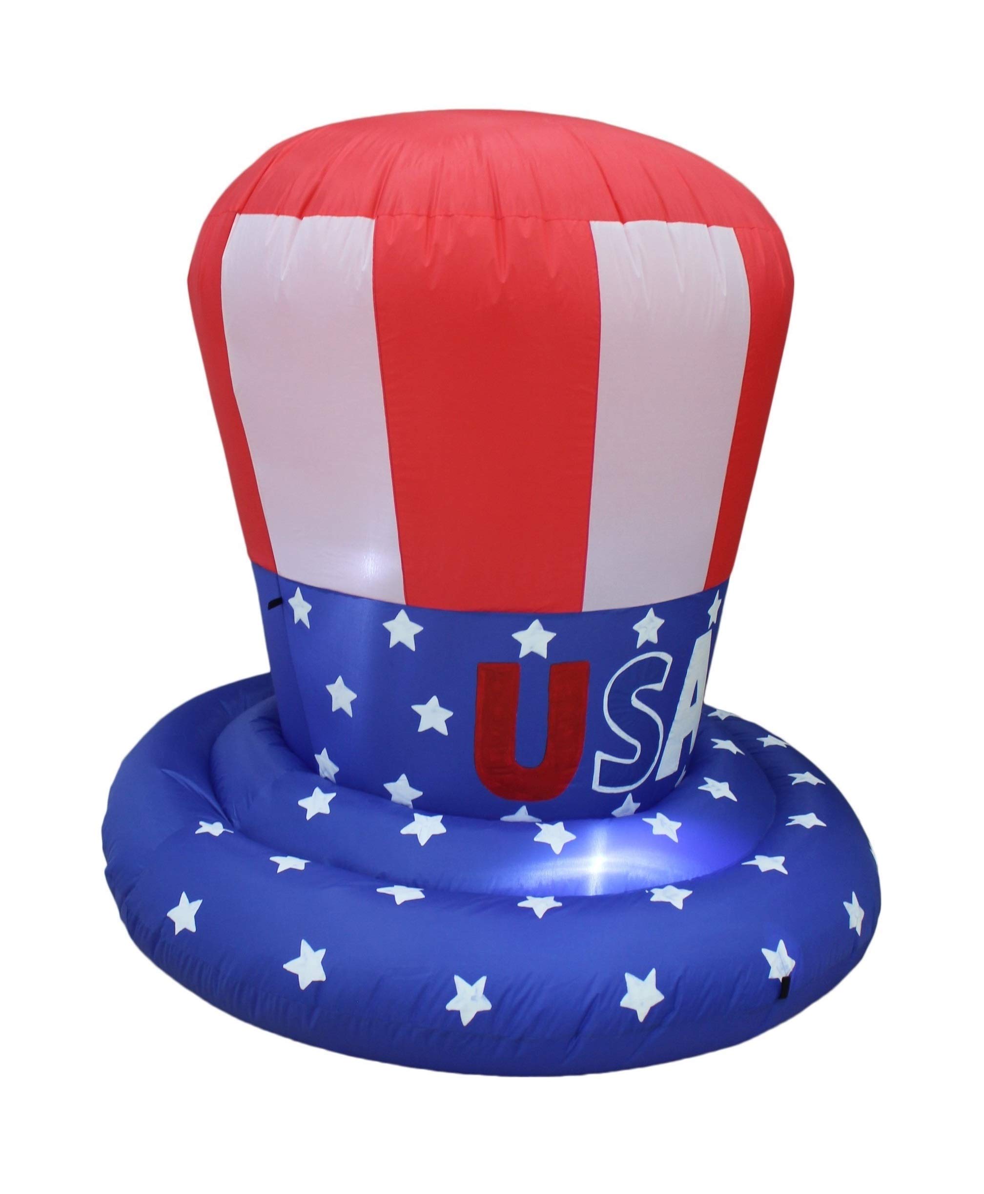 6ft Happy Birthday Inflatable Cake with Candles & 4ft Inflatable American Flag Uncle Sam Hat with Lights - Patriotic Party Decorations Bundle for Outdoor Celebrations, Backyard BBQs, and Independence Day Events