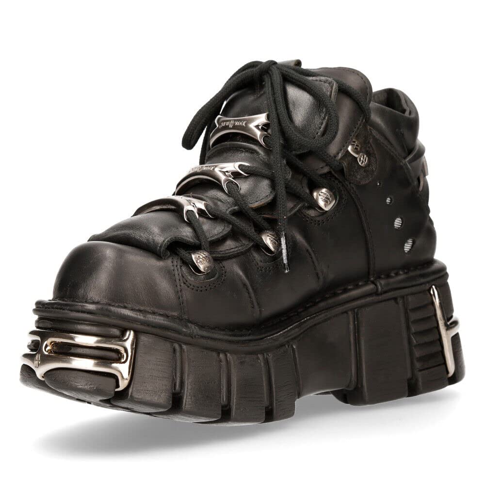New Rock 106 S1 Men's Gothic Punk Style Black Metallic Platform Ankle Boots - Perfect for Concerts, Nightclubs & Alternative Fashion