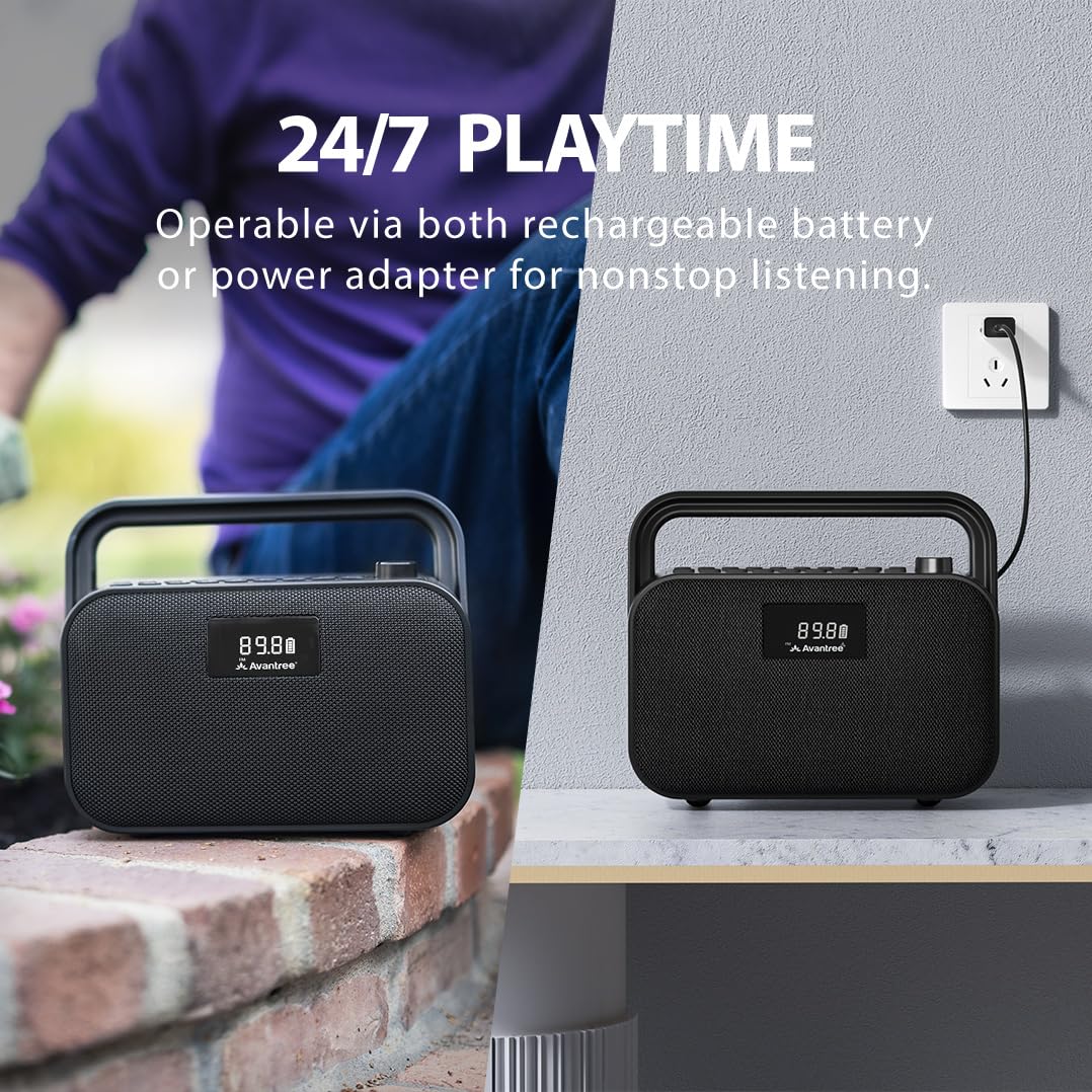 Avantree PowerByte - 便携式30W立体声蓝牙音箱，带数字FM收音机、SD卡播放器、20小时续航、扩展范围，无线有线两用，U盘播放器 - 适用于户外聚会、家庭娱乐和旅行