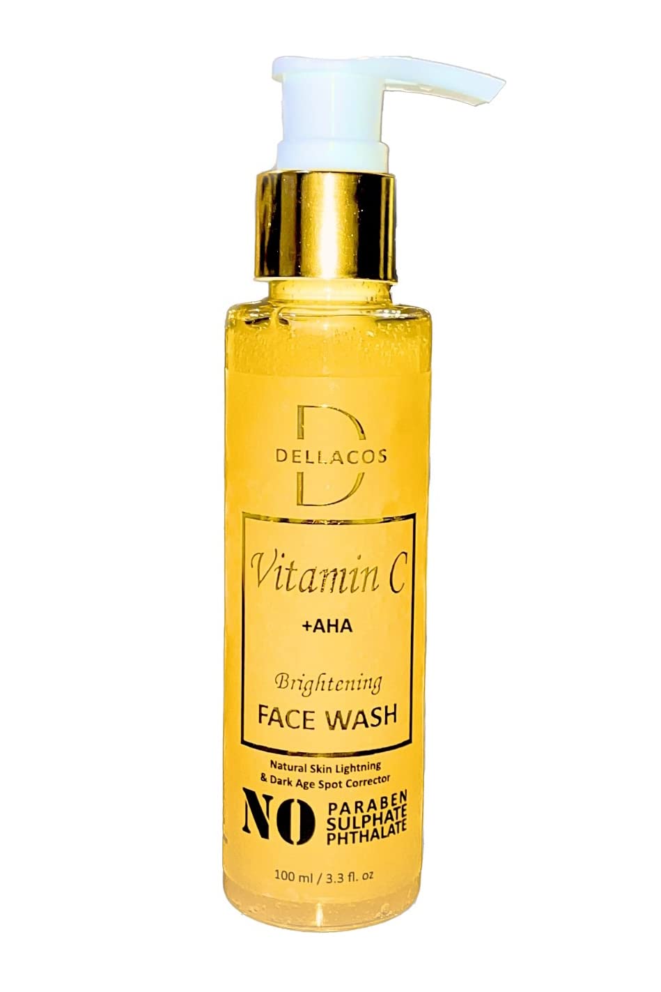 Dellacos Brightening Vitamin C Face Wash with AHA - Paraben & Sulfate Free for Glowing Skin | Daily Cleanser for Acne, Dark Spots & Uneven Tone | Morning & Night Skincare Routine