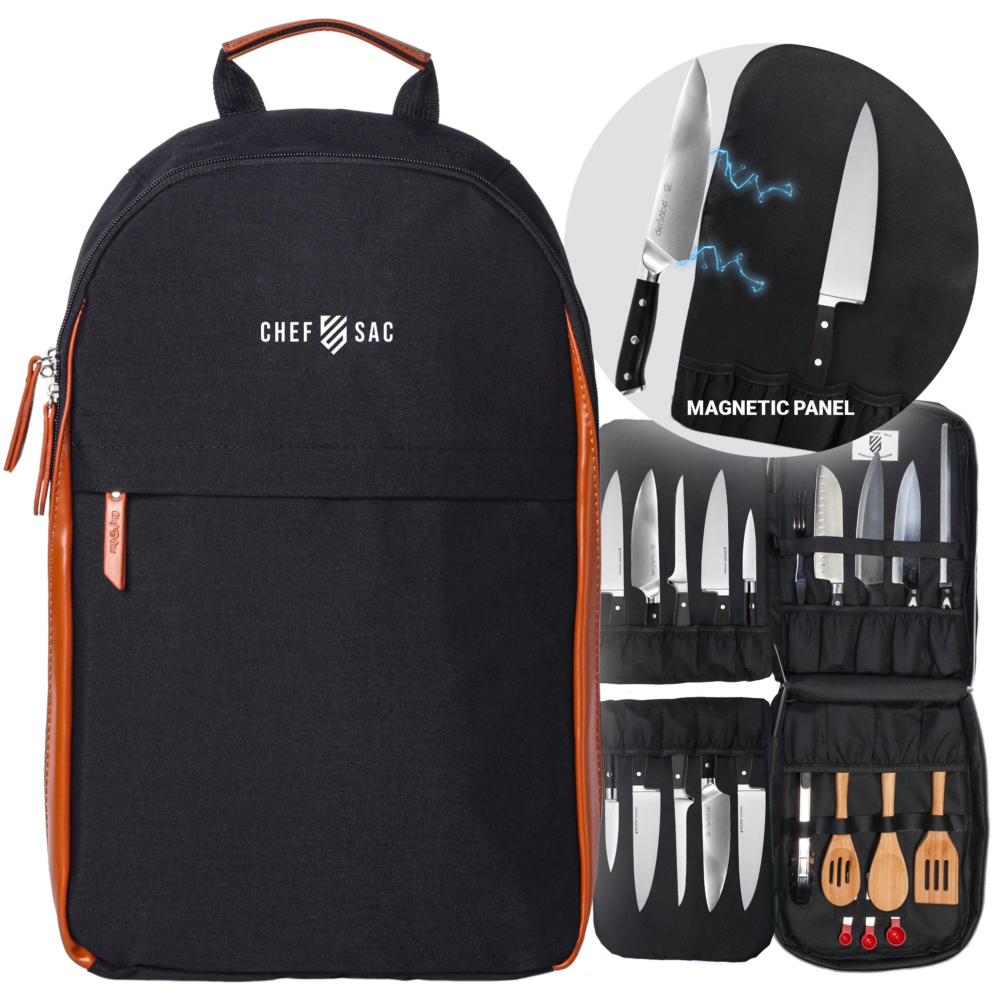 Premium Magnetic Chef Knife Backpack - Professional Kitchen Knife Storage with Strong Magnets for Secure Hold - Perfect for Chefs, Camping, Travel & Outdoor Cooking