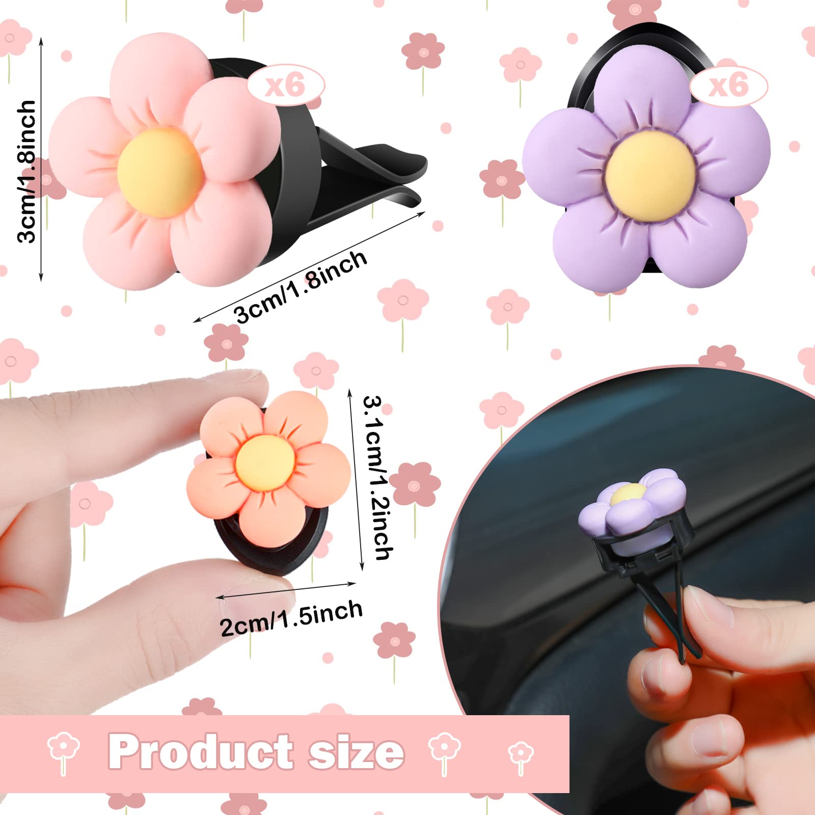 12 Pcs Daisy Flower Car Air Vent Clips - Cute Floral Air Freshener & Vent Decor for Women - Perfect for Car Interior Decoration & Aromatherapy While Driving