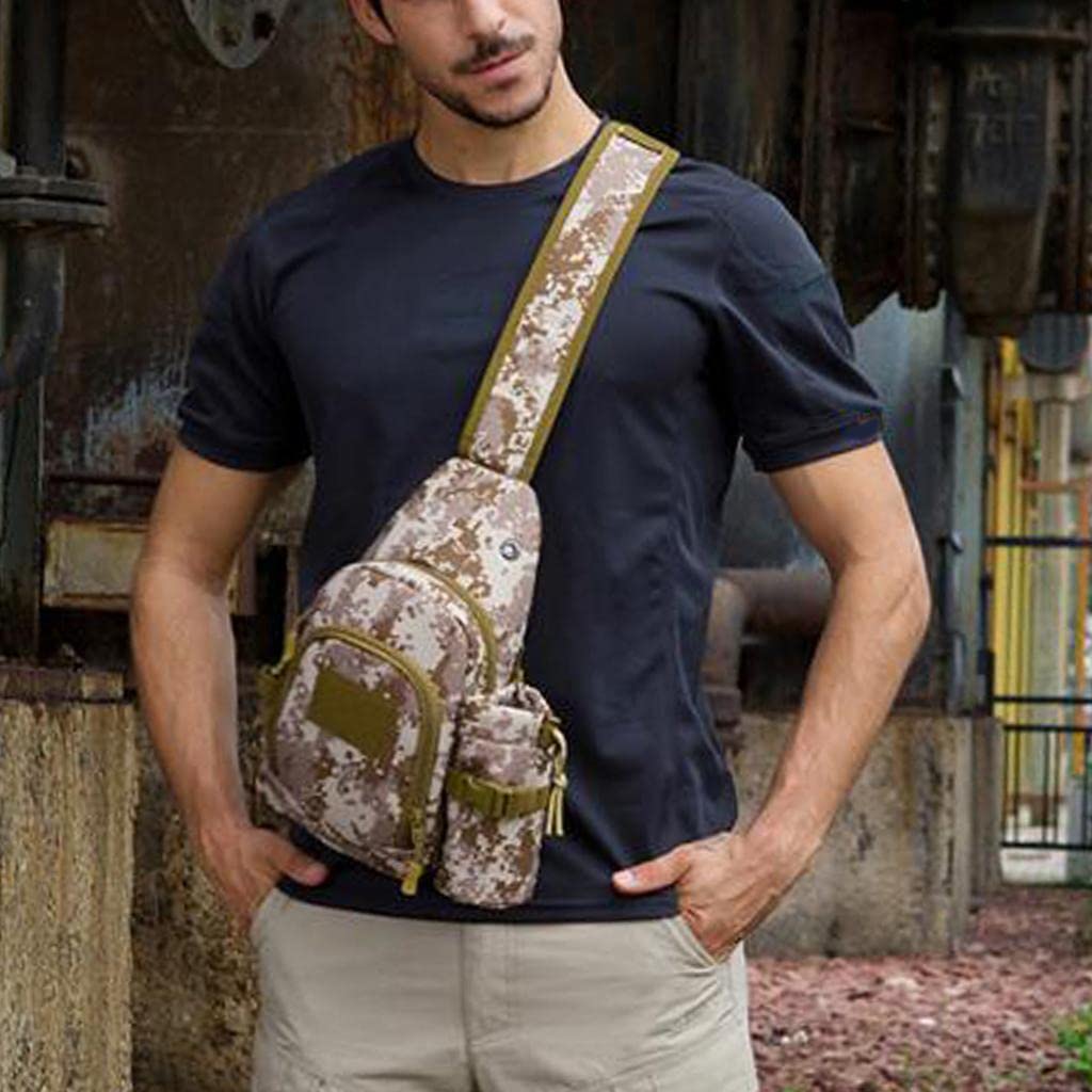 UJEAVETTE® Tactical Shoulder Bag - Crossbody Chest Pack with Water Bottle Pouch - Desert Digital Camo Backpack for Hiking, Travel & Outdoor Adventures
