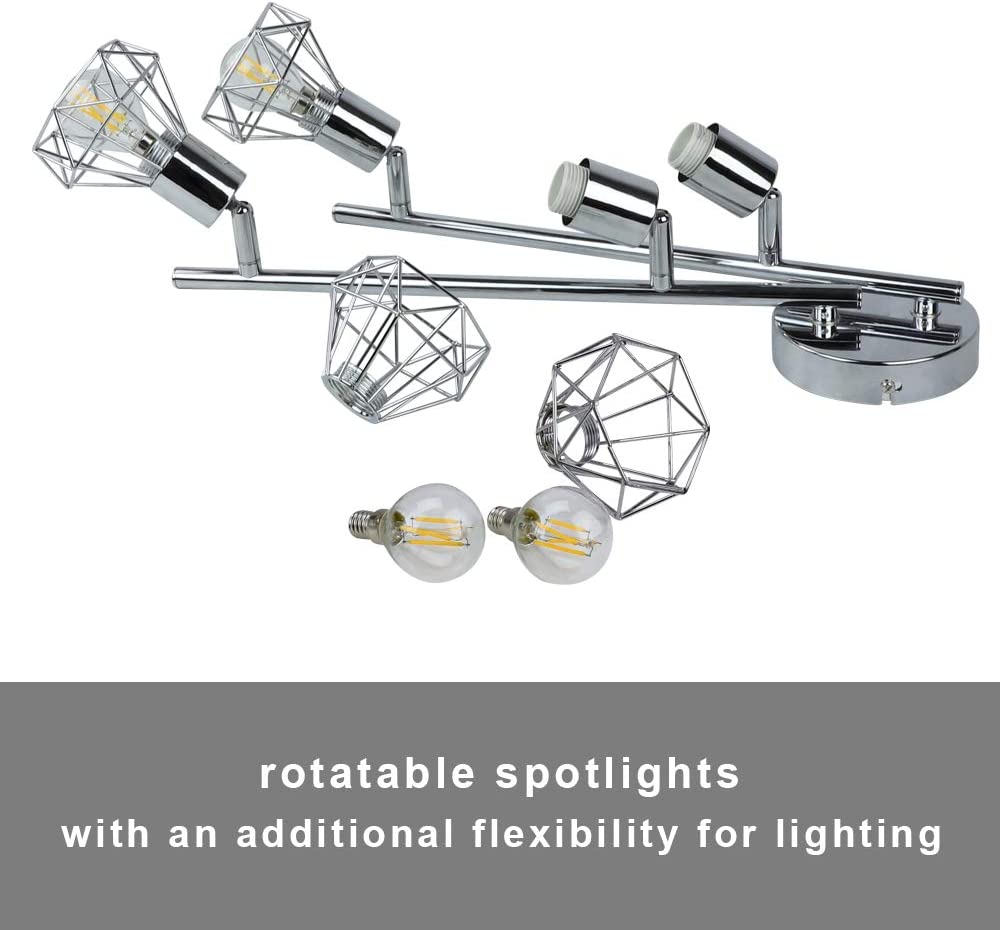DLLT 4-Light Adjustable Track Lighting Fixture - Modern Flush Mount Ceiling & Wall Lamp with Directional Caged Spotlights for Kitchen, Bedroom, Living Room (Bulbs Included) | Perfect for Task Lighting and Home Decor