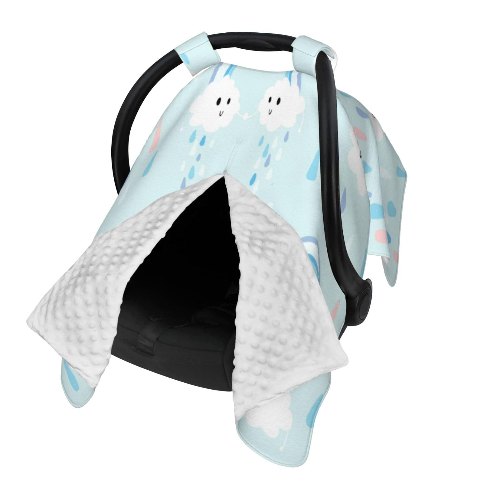 Peekaboo Opening Car Seat Cover for Babies & Infants - Breathable Clouds Rain Design Nursing Canopy - Perfect for Travel, Stroller & Car Safety