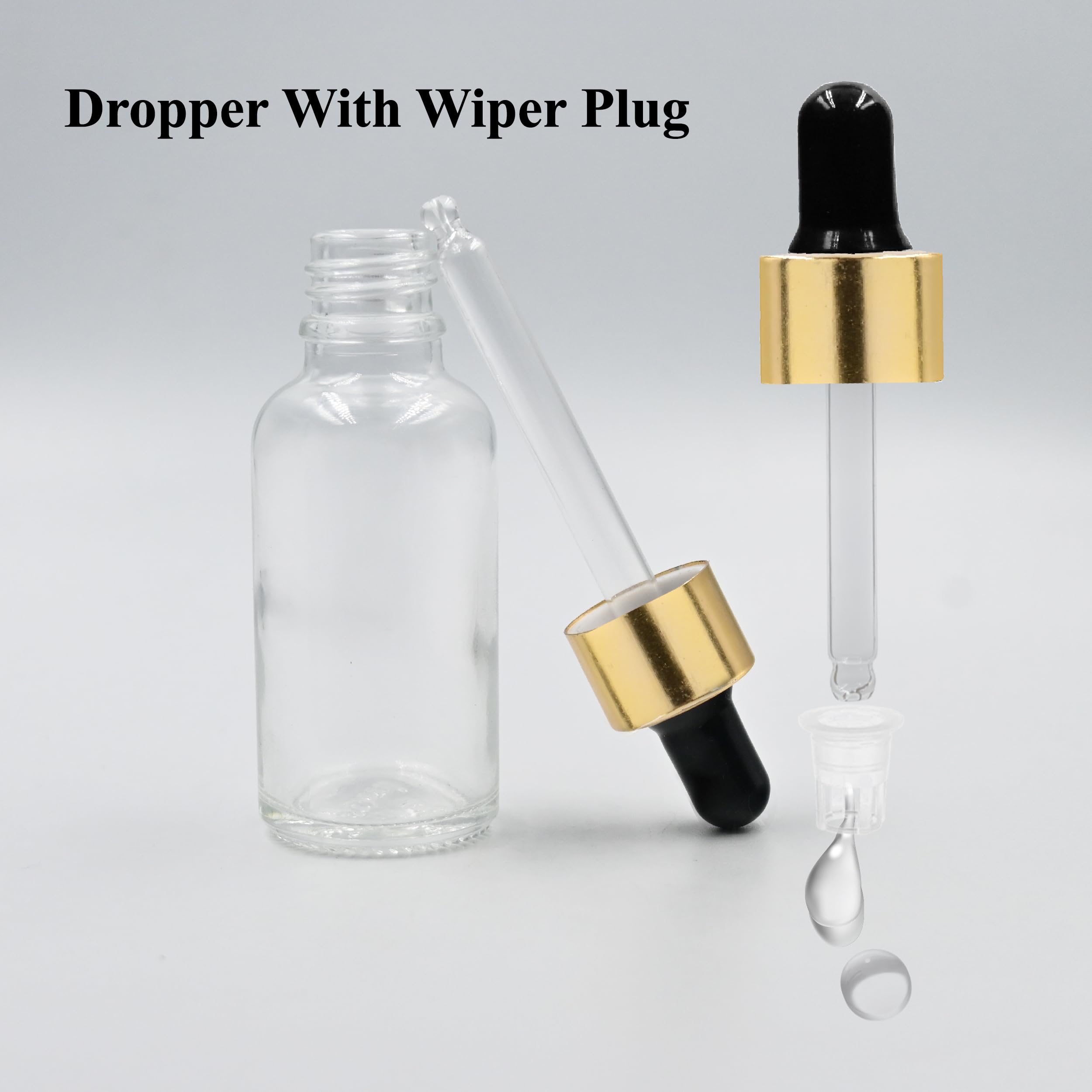 30ML Clear Round Empty Glass Bottle with Glass Dropper & Gold Sleeve - Leak Proof Refillable Essential Oil Bottles for DIY Perfumes, Serums, Aromatherapy - Perfect for Home Spa, Travel & Gift Packaging