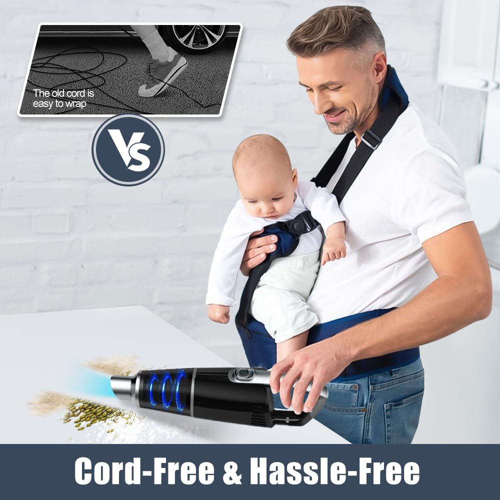 9000PA High Power Cordless Car Vacuum Cleaner - Portable Mini Vacuum for Car, Home, Office & Travel - Strong Suction for Deep Cleaning (Black) | Perfect for Car Detailing, Pet Hair Removal & Quick Cleanups
