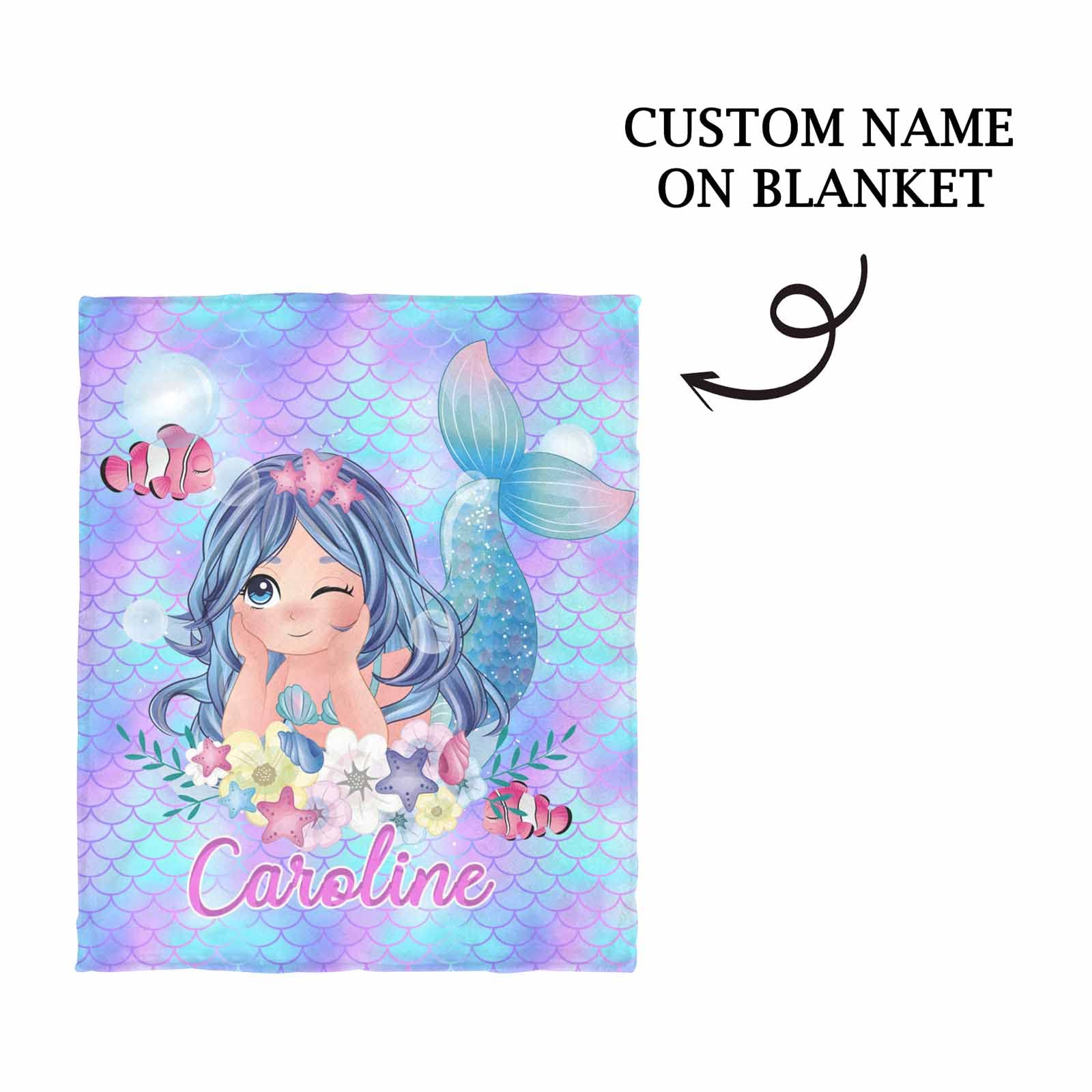 YESCUSTOM Personalized Baby Blankets for Boys & Girls – Custom Name Fleece Throw Blanket | Soft Mermaid Design for Toddler Bedroom, Couch & Nursery Decor | Ideal Birthday Gift for Kids (Home, Travel & Photo Shoot Use)