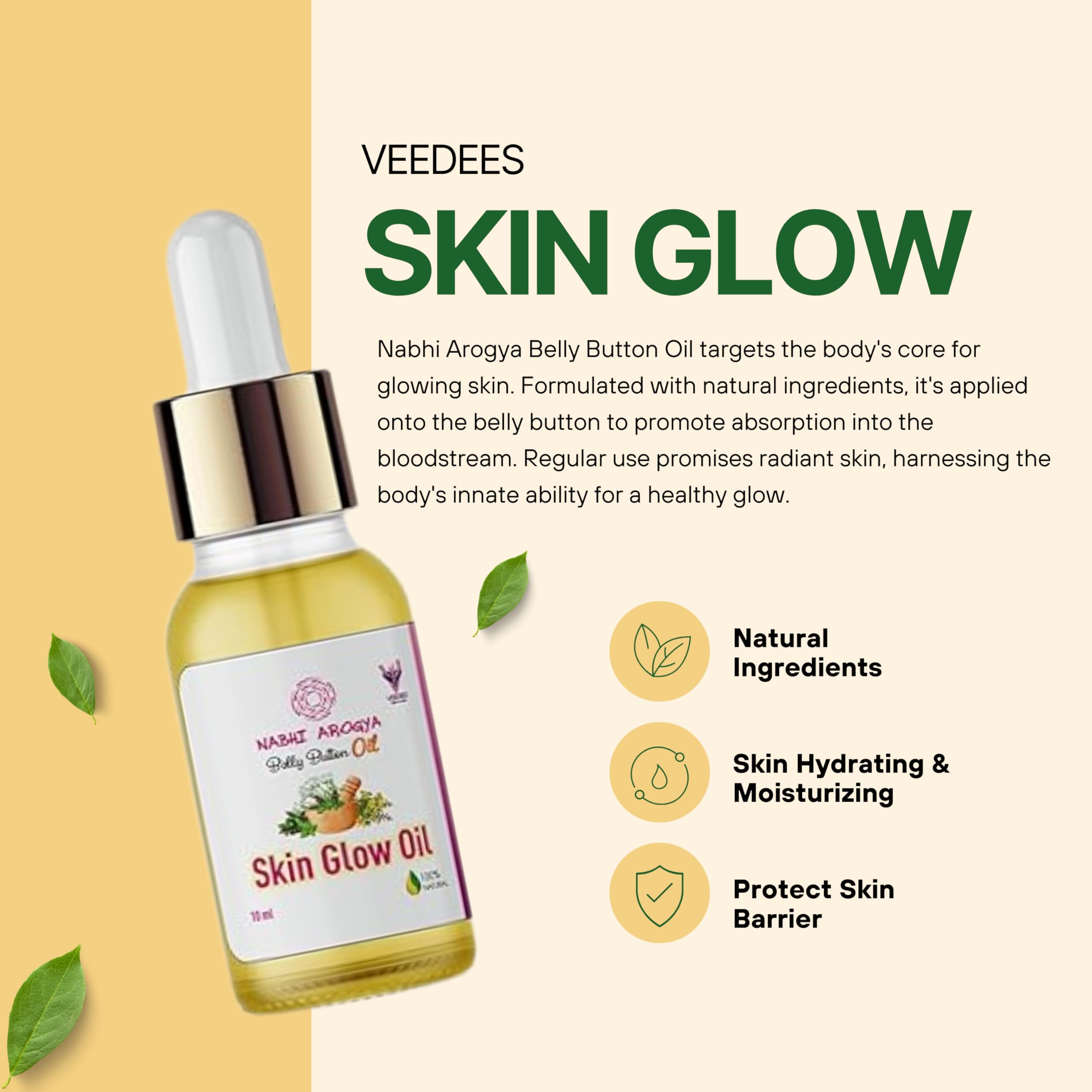 VEEDEES Nabhi Arogya Ayurvedic Belly Button Oil for Glowing Skin & Healthy Skin Care | Cold Pressed Essential Oil | 10ML Natural Skin Nourishment | Perfect for Daily Ayurvedic Beauty Routine & Relaxation