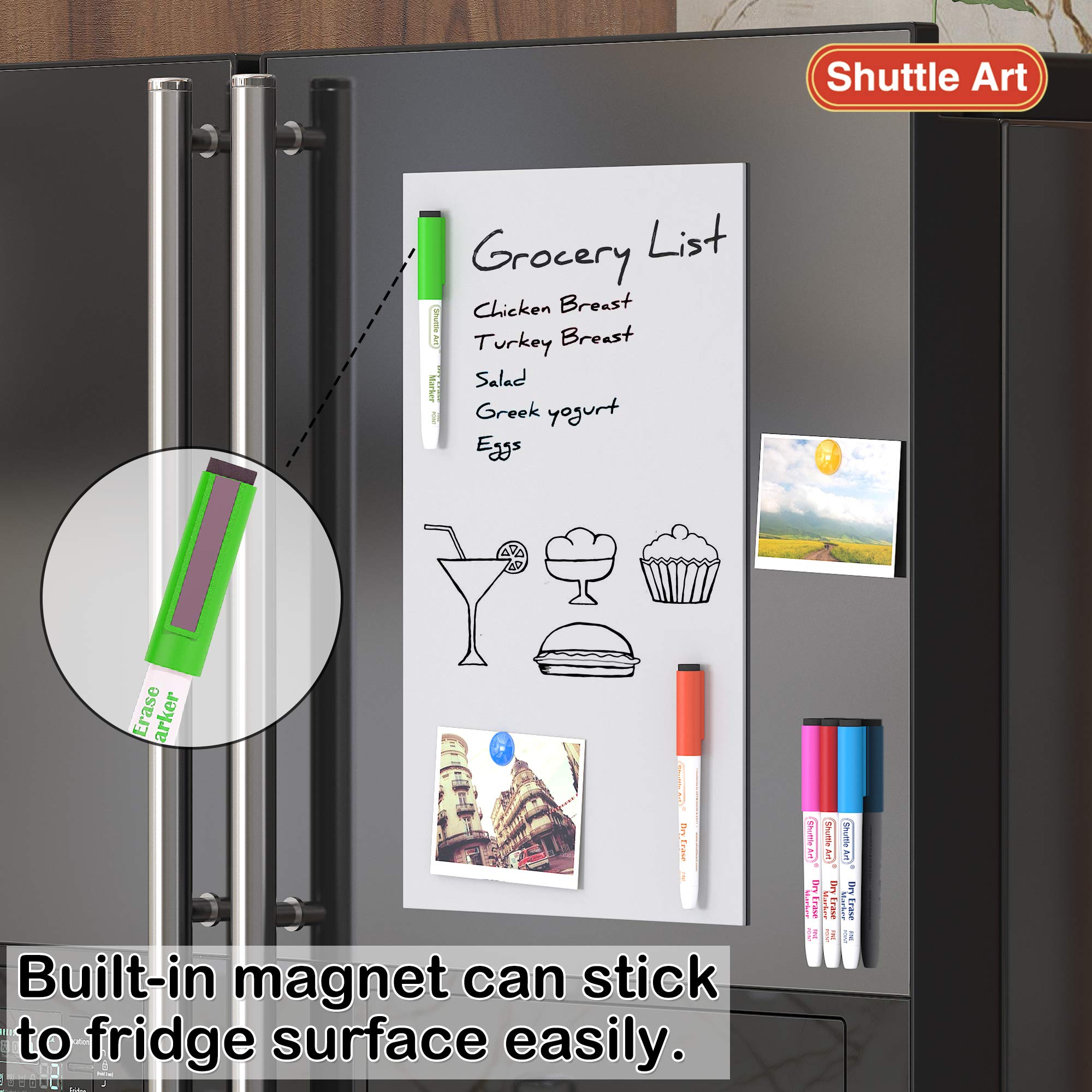 Shuttle Art Magnetic Whiteboard Markers Set of 20 - Fine Tip Dry Erase Markers with Eraser for Whiteboard, Glass & Planner - Perfect for School, Office & Home Use - Ideal for Teaching, Presentations & Organization