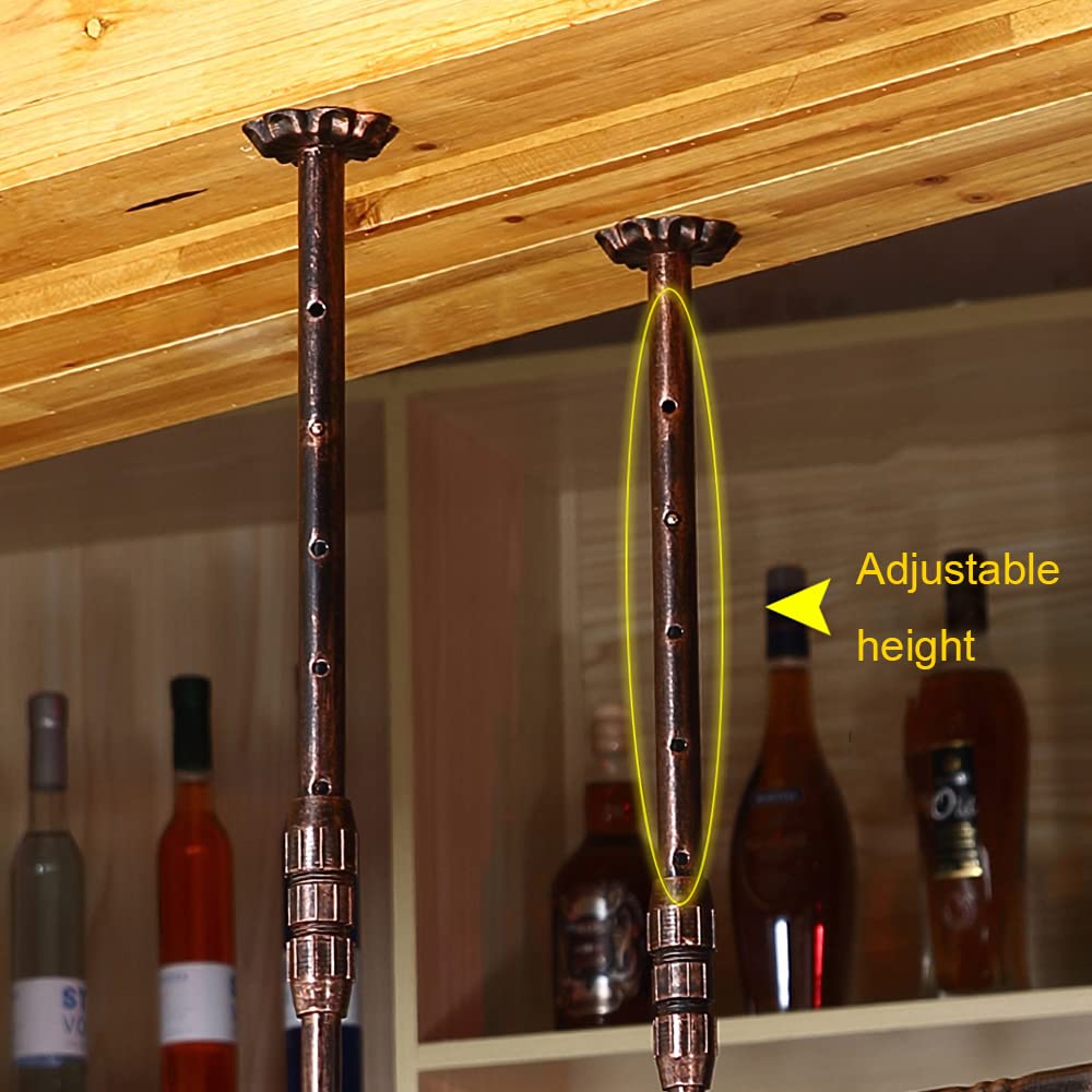 Rustic Wall Mounted Wine Rack with Adjustable Hanging Bar & Glass Holder - 47.2 Inch Bottle Shelf for Kitchen, Bar, Dining Room - Perfect for Home Decor & Wine Storage Organization