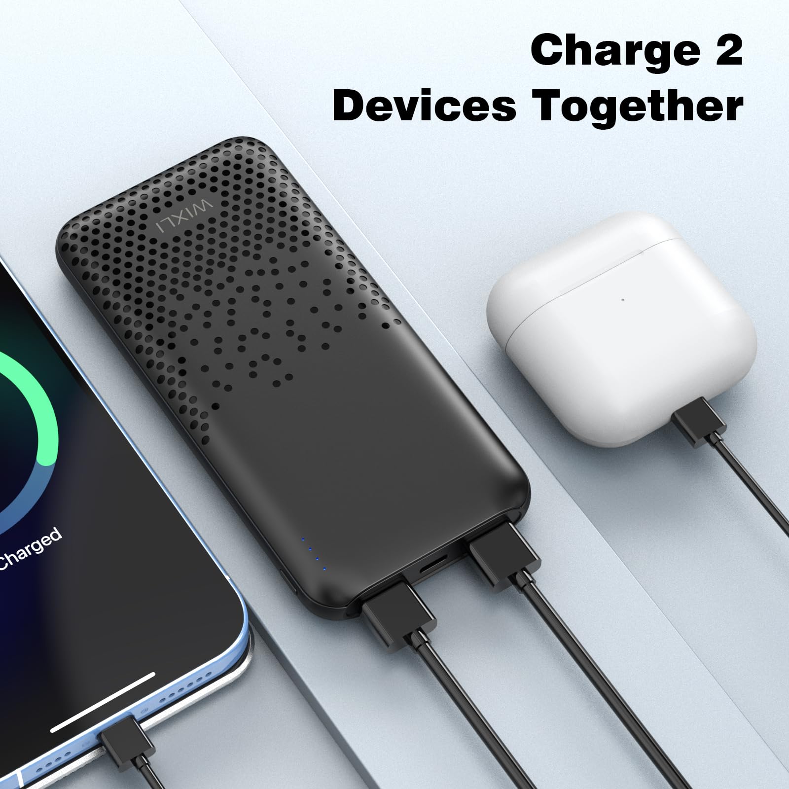 Slim 10000mAh Portable Charger - Ultra Compact Dual USB Power Bank for iPhone 15/14/13/12/11 Pro, Samsung S22/S21, Google Pixel, AirPods & More - Fast Charging External Battery Pack (Purple) | Perfect for Travel, Camping & Emergency Power Backup