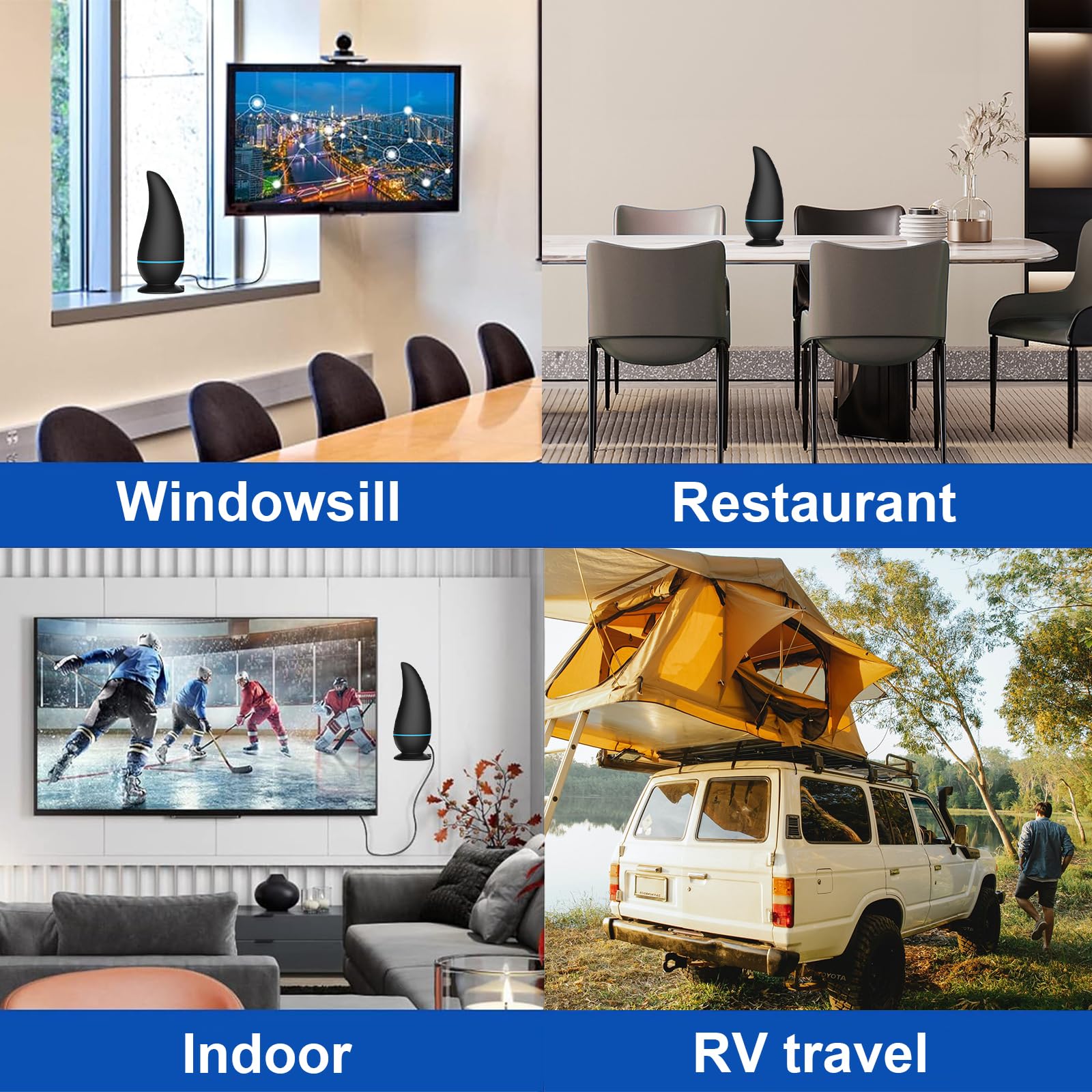 Upgraded Digital TV Antenna Indoor - 280+ Miles Long Range, 360° Reception with Amplifier for Strong Signal | Supports Freeview TV, 4K, 8K & 1080P HD | Perfect for Home Theater, RV Travel & Rural Areas