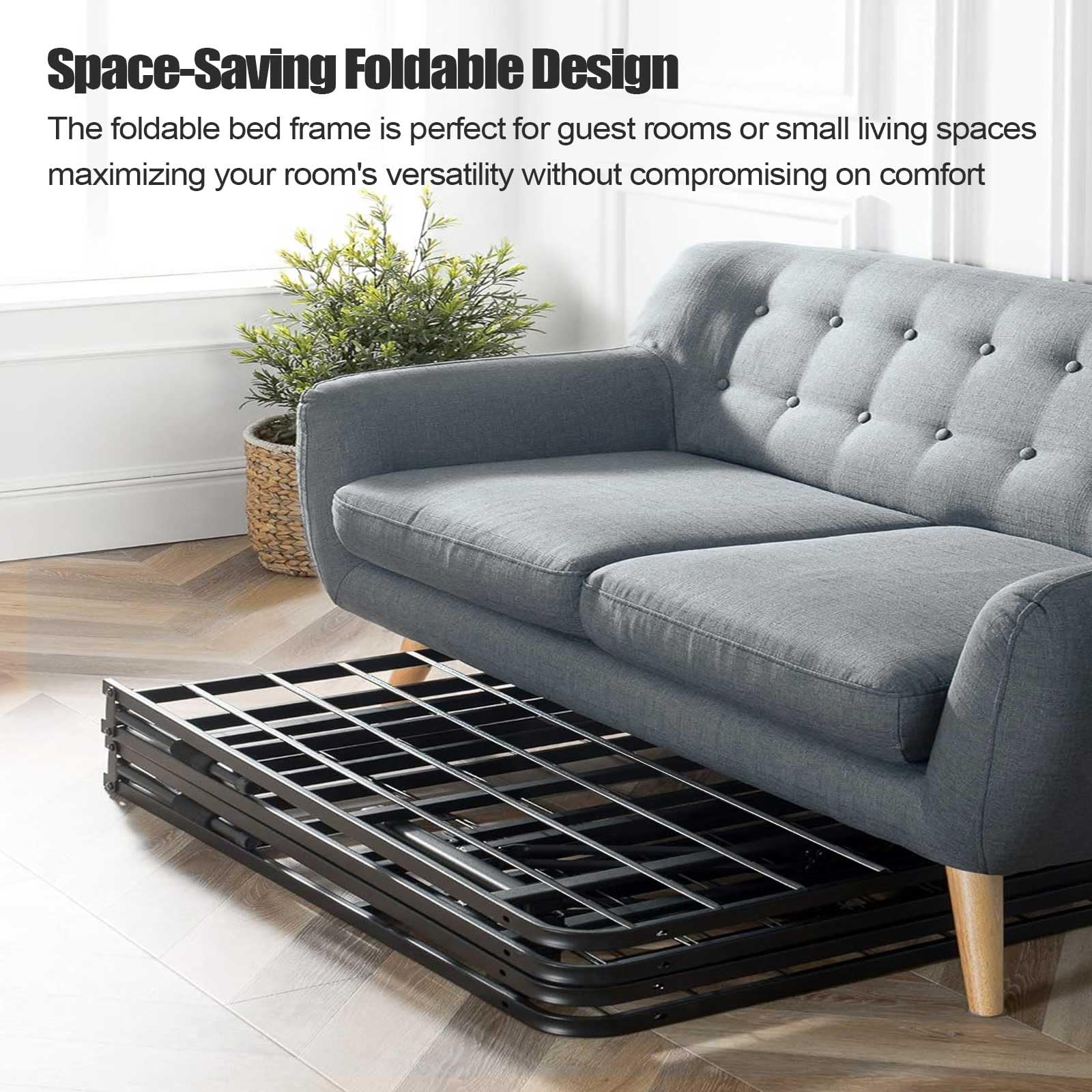 ZIYOO Twin Folding Bed Frame - 16 Inch Heavy Duty Metal Platform with Mattress Foundation, No Box Spring Needed | Quick Assembly, Noise Free, Black | Perfect for Guest Rooms, Dorms & Small Spaces