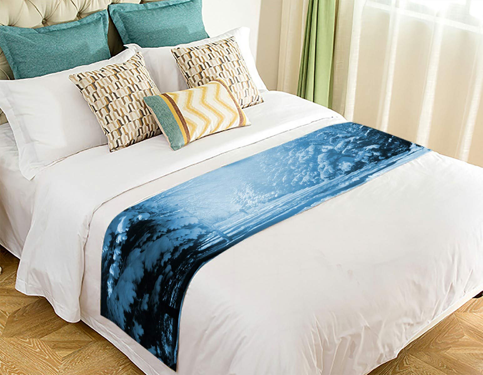 Evergreen Winter Snow Bed Runner Scarf - 20x95 Inch Decorative Bedding for Cozy Holiday Nights | Perfect for Christmas Decor, Bedroom Accent & Seasonal Home Styling