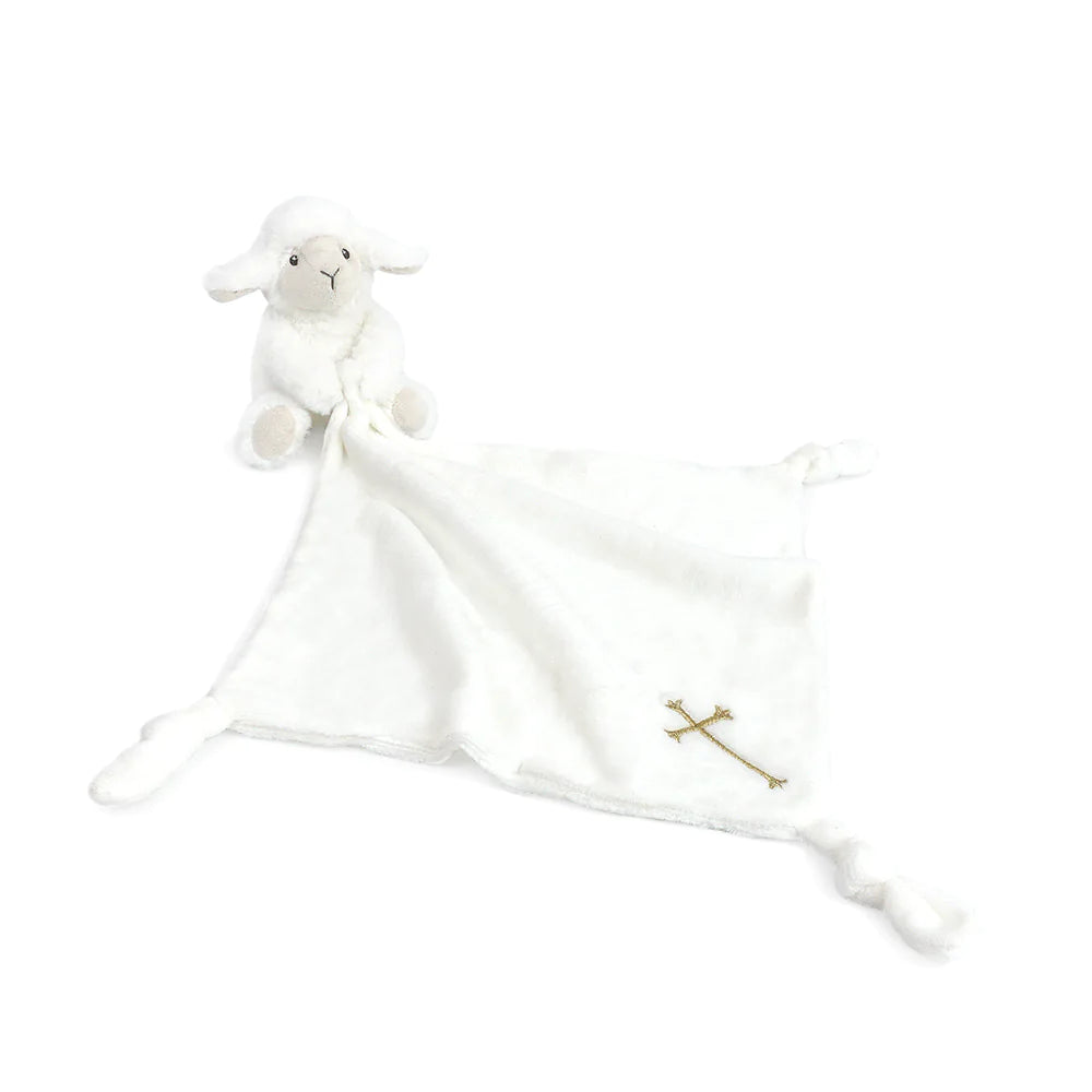 Soft Knotted Security Blanket with Religious Lamb Design - Comforting Baby Blanket for Sleep, Travel & Nursery Decor