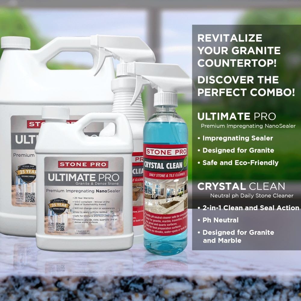 StonePro Ultimate Pro Sealer - 16 Fl Oz (1 Pint) for Granite, Slate, Quartzite & Dense Stone - Long-Lasting Protection & Stain Resistance - Perfect for Countertops, Floors & Outdoor Stone Surfaces